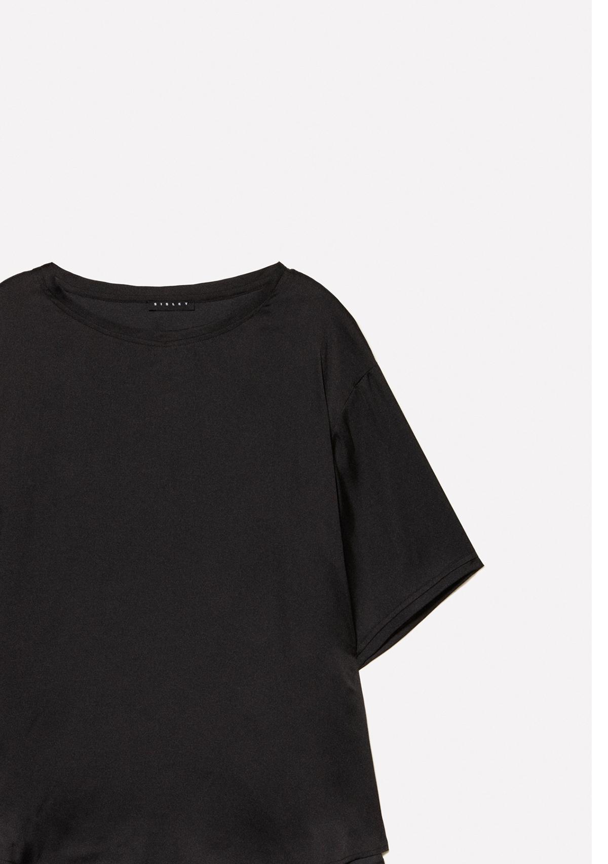 Kadın Siyah Hafif Kloş Oversize Kısa Kollu Bluz