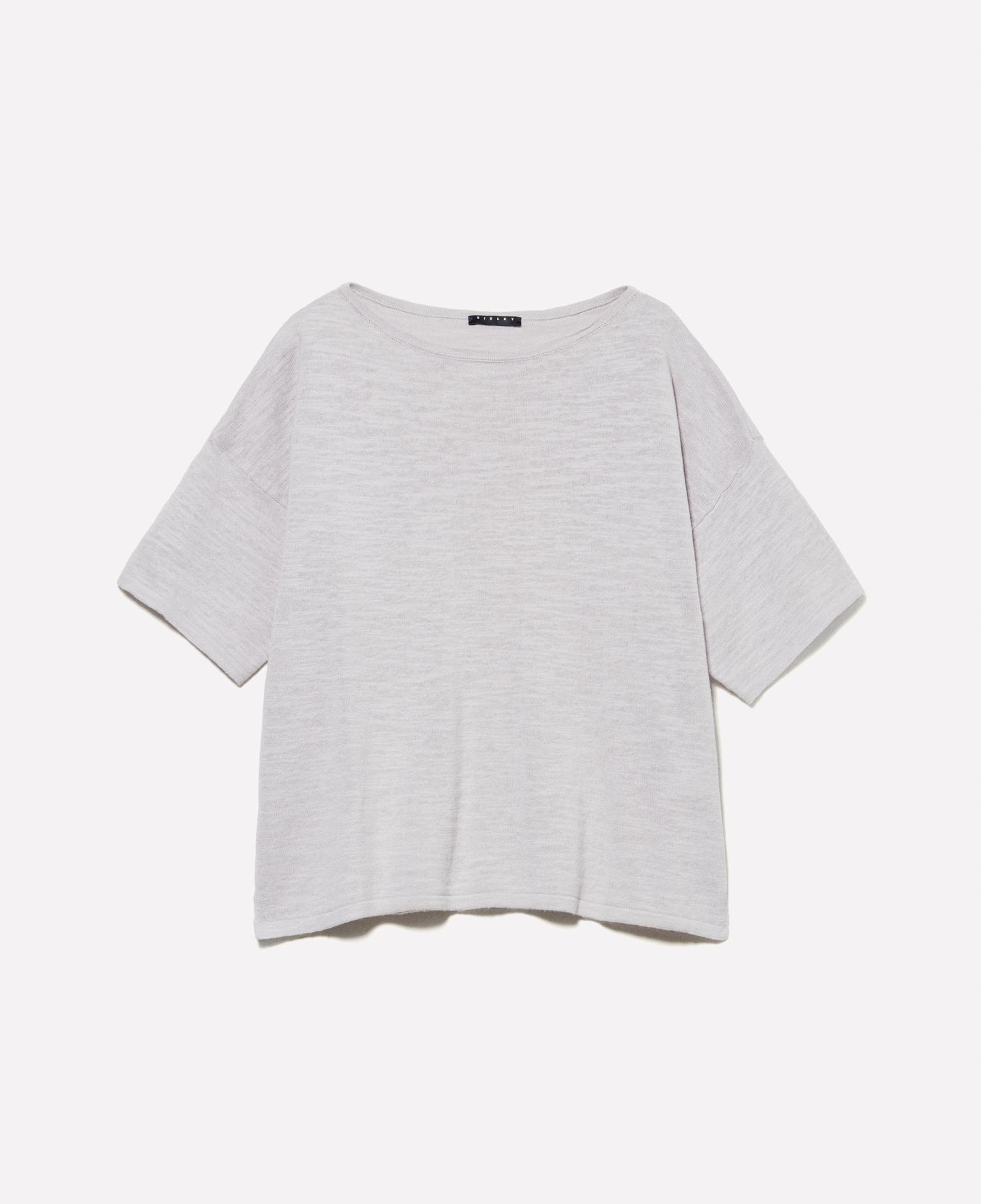 Kadın Gri Keten Karışımlı Bisiklet Yaka Oversize T-Shirt