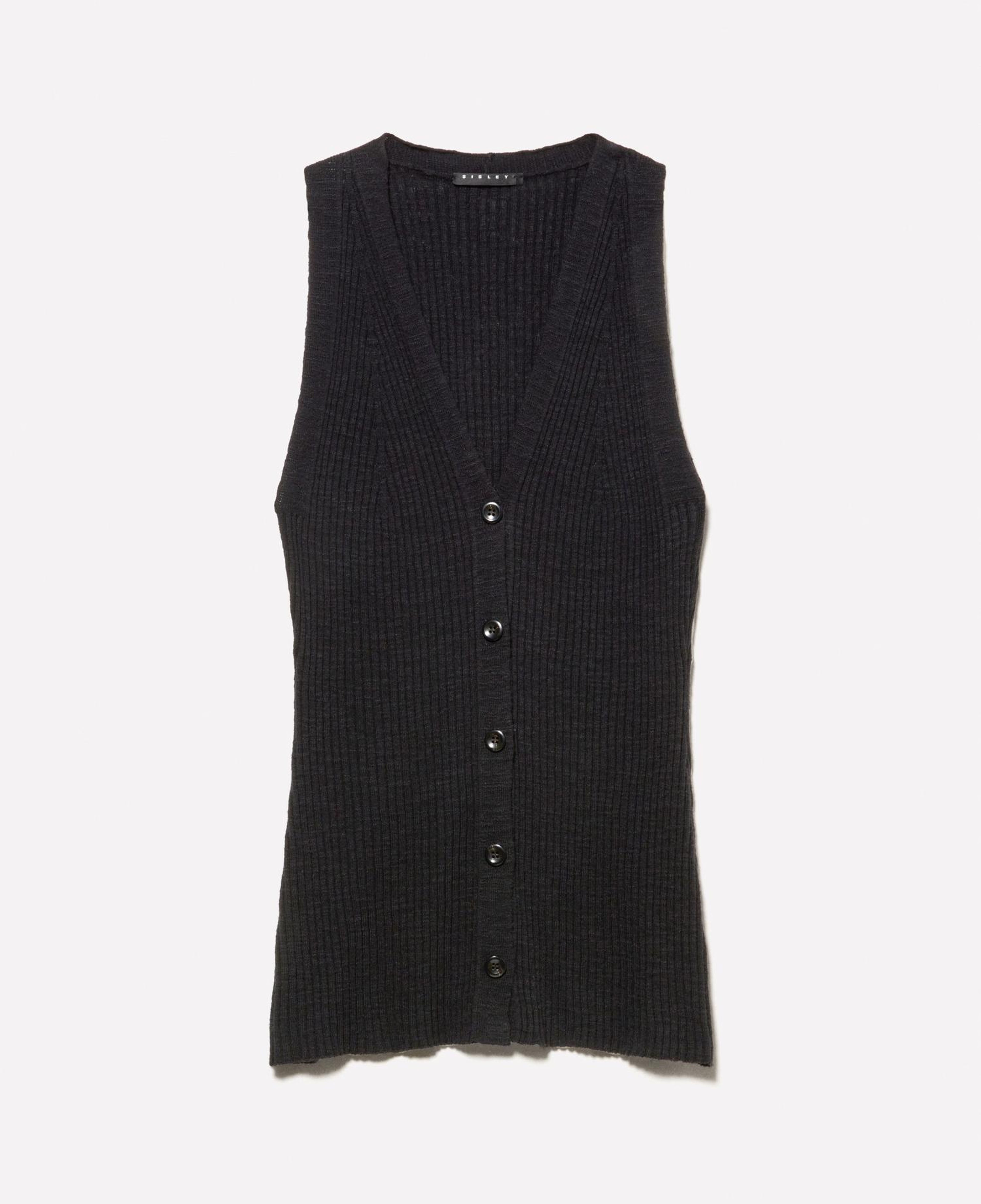Kadın Siyah Keten Karışımlı Slim Fit Triko Yelek
