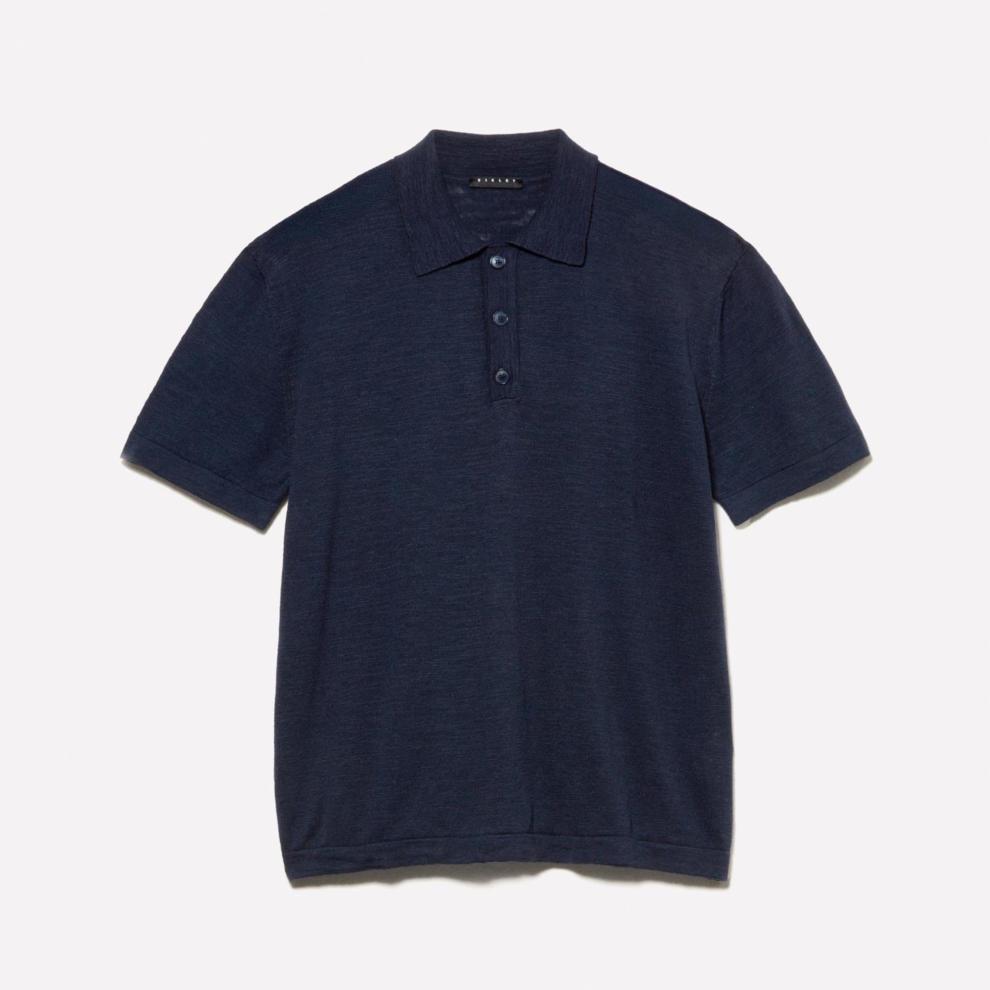 Erkek Koyu Lacivert Keten Karışımlı Triko Polo T-Shirt