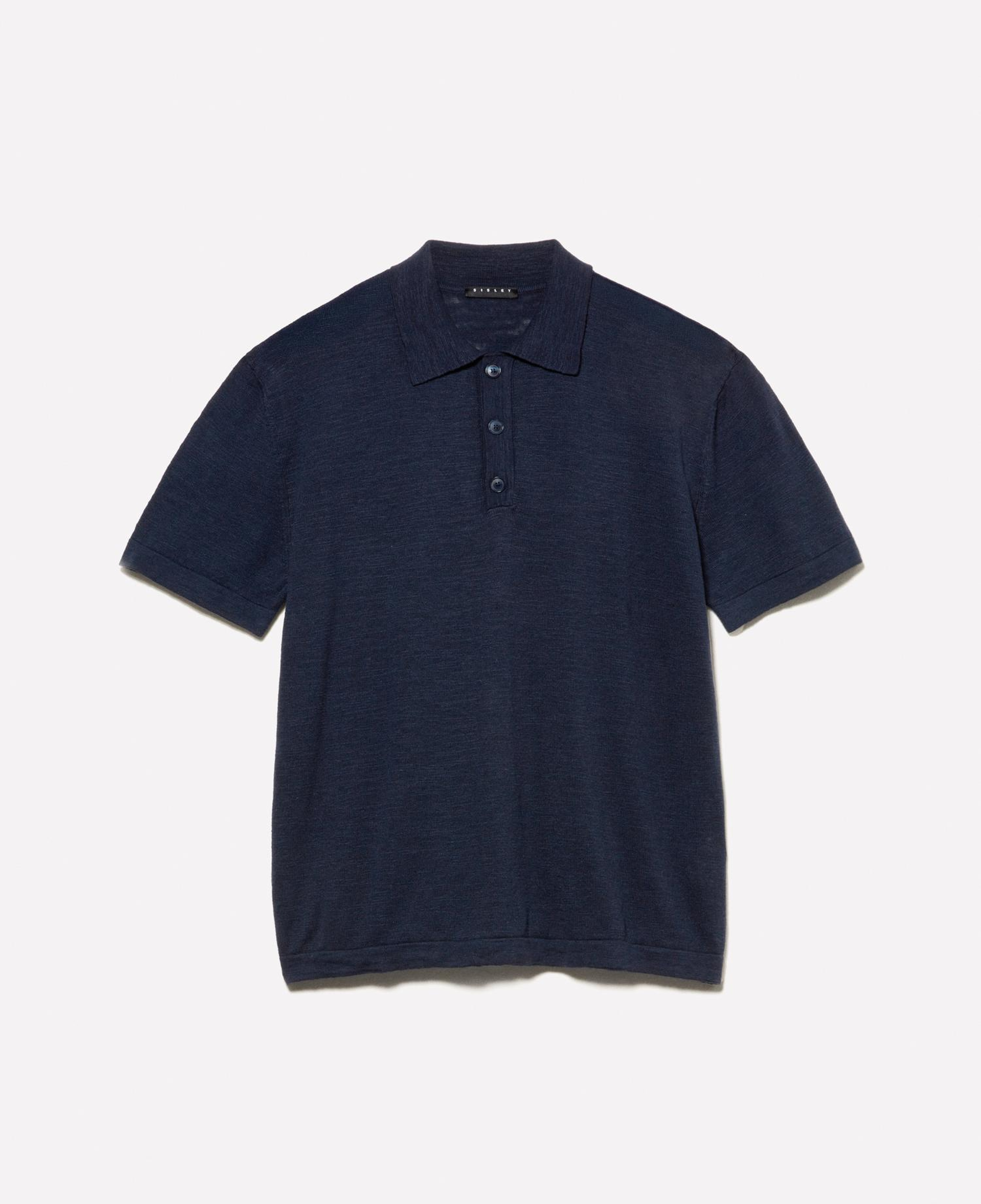 Erkek Koyu Lacivert Keten Karışımlı Triko Polo T-Shirt