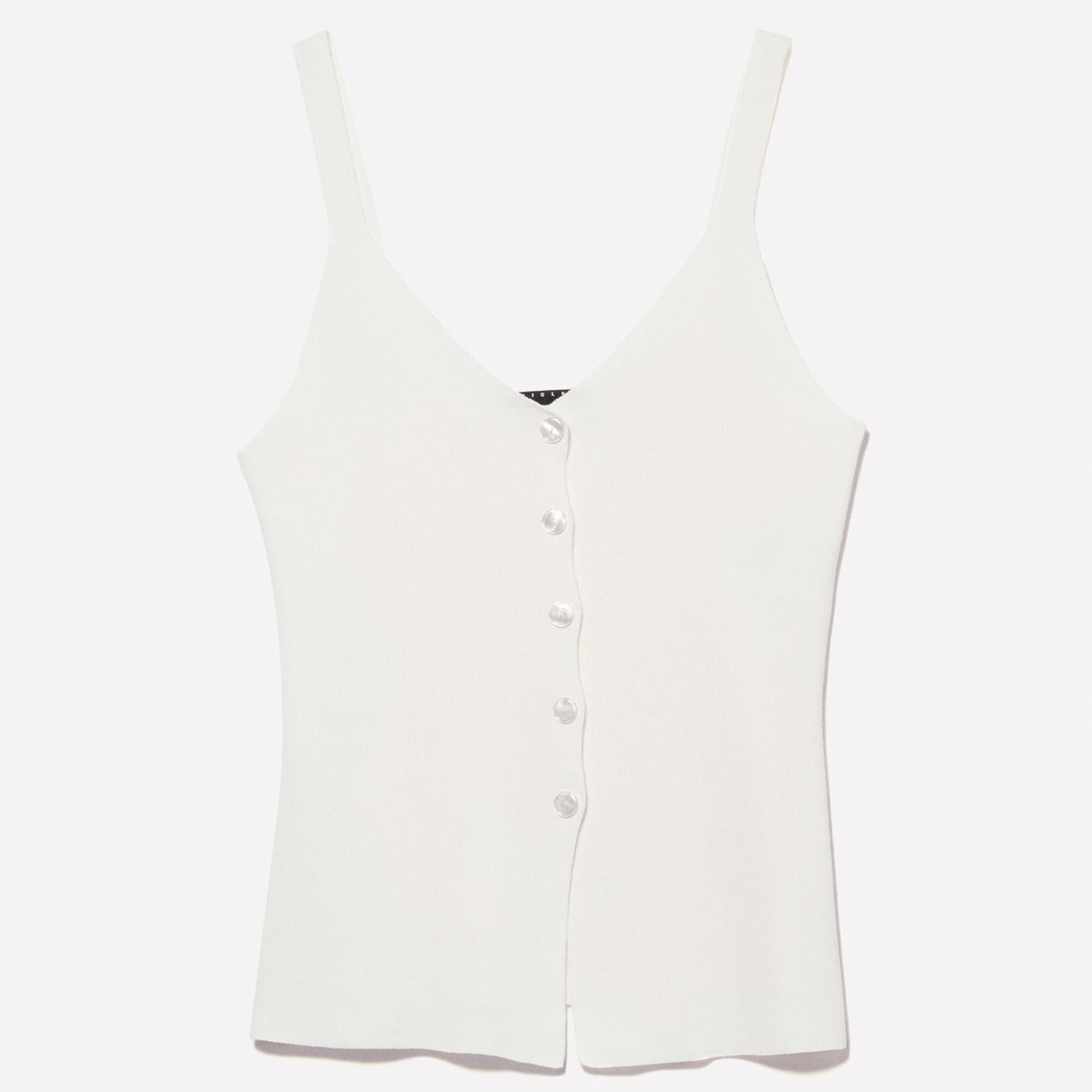 Kadın Açık Krem %100 Viskoz Önü Düğmeli V Yaka Slim Fit Bluz