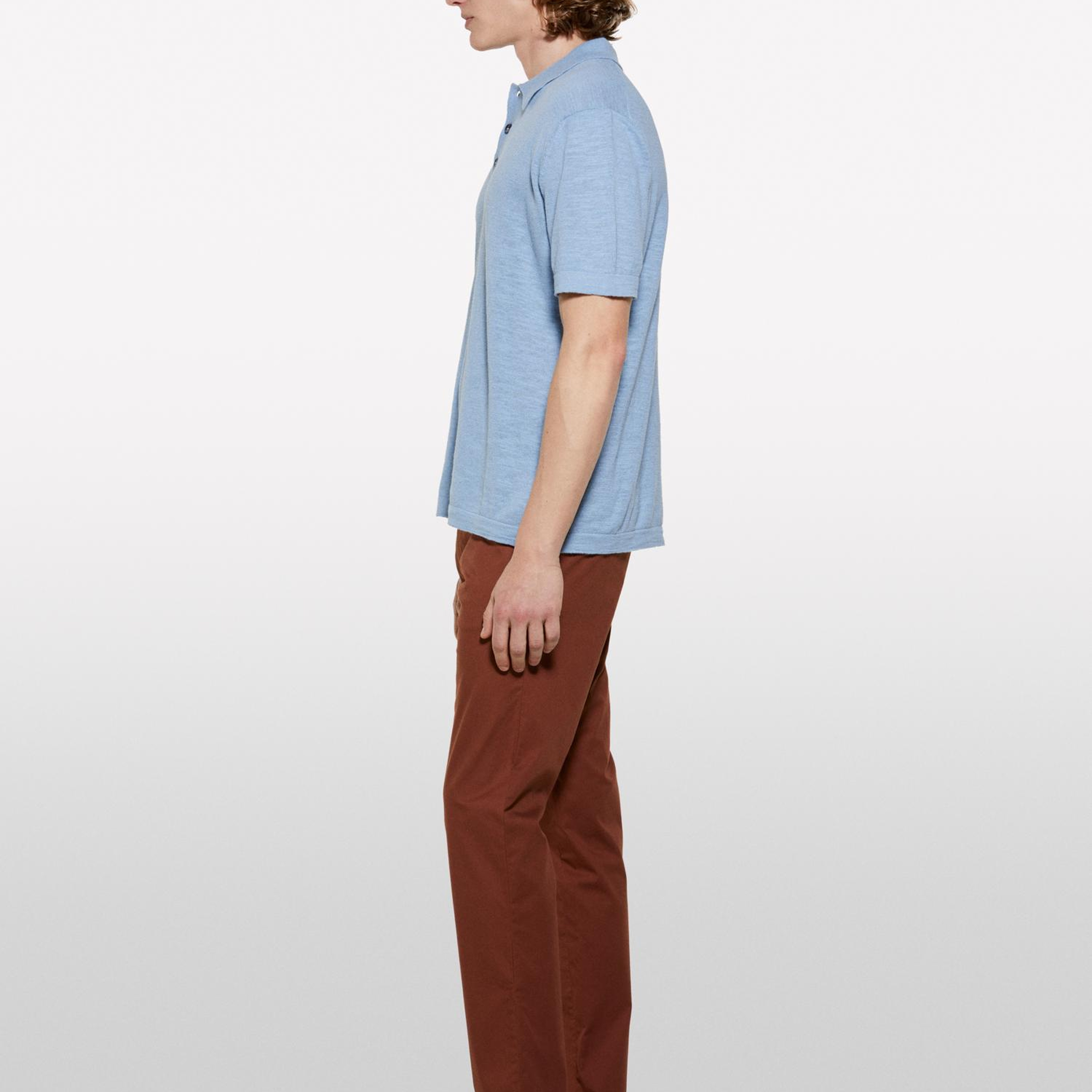 Erkek Havacı Mavi Keten Karışımlı Triko Polo T-Shirt