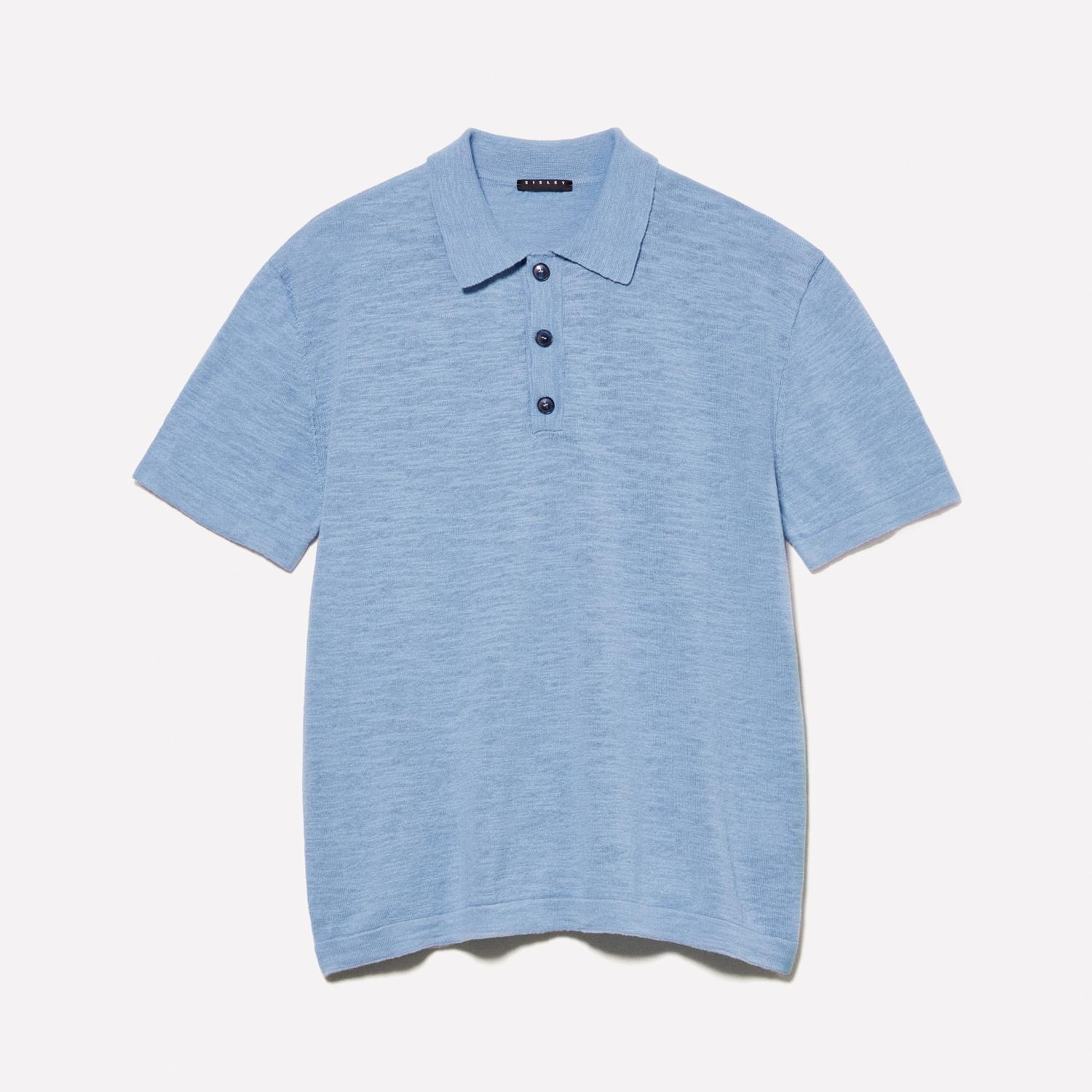 Erkek Havacı Mavi Keten Karışımlı Triko Polo T-Shirt