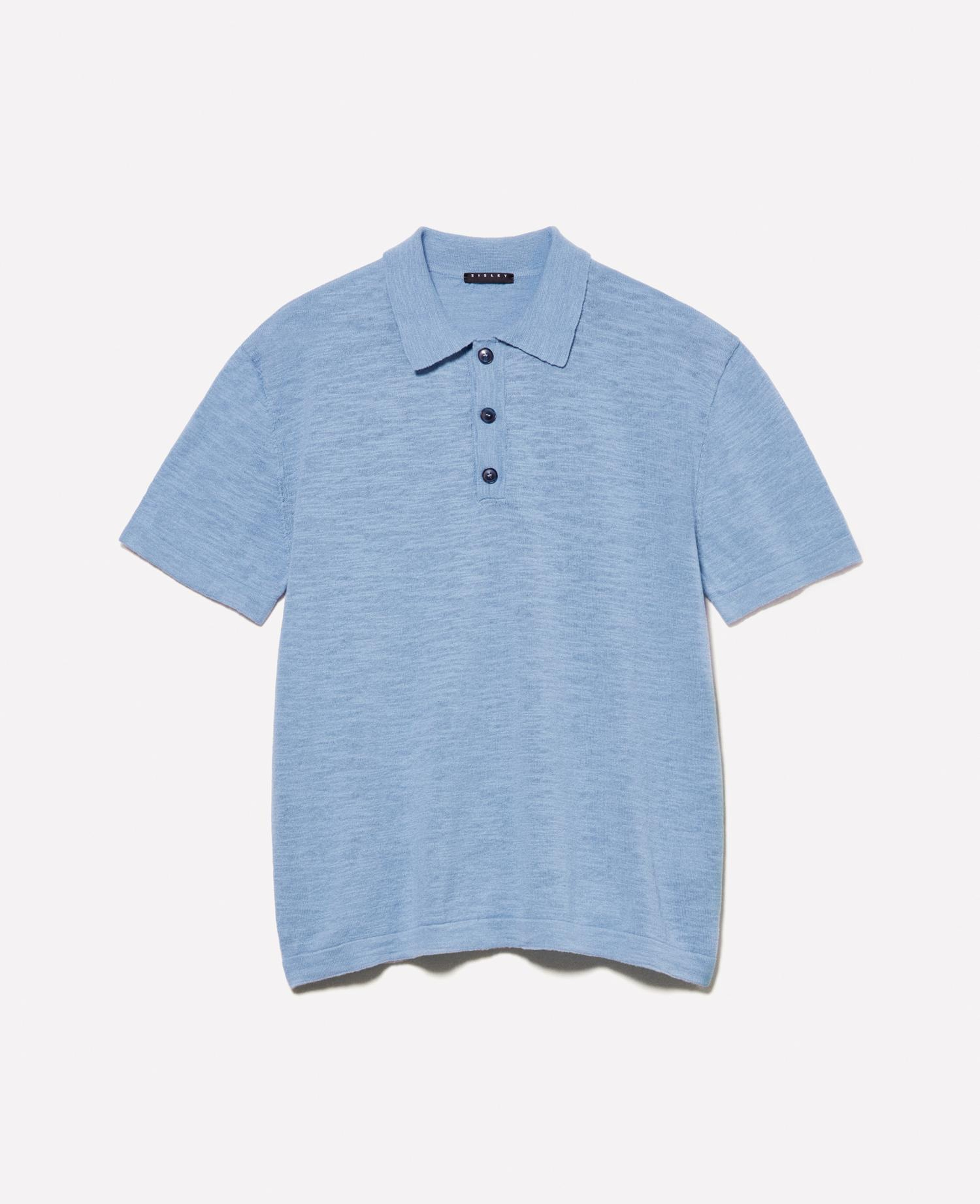 Erkek Havacı Mavi Keten Karışımlı Triko Polo T-Shirt