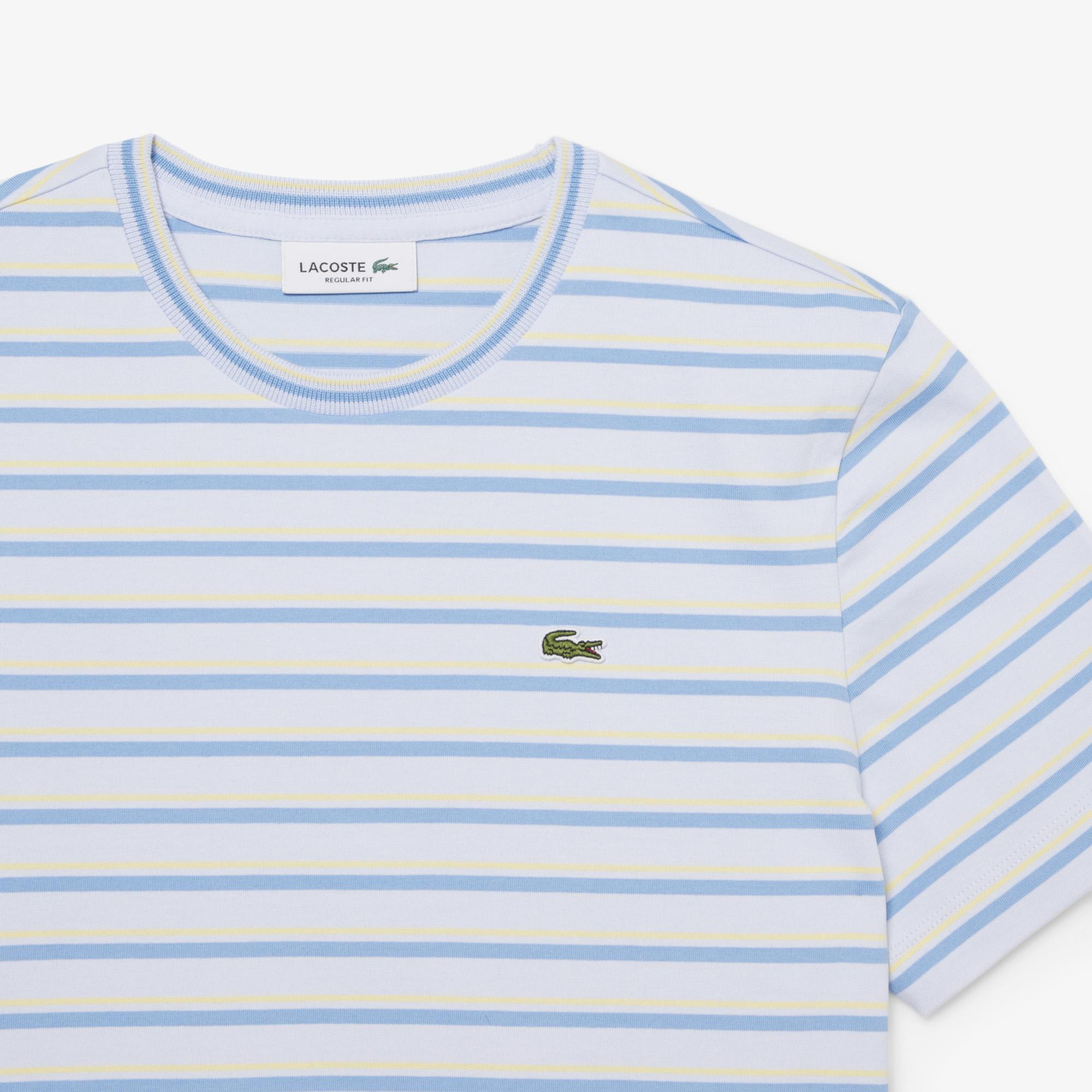 Lacoste Kadın Regular Fit Bisiklet Yaka Çizgili Mavi T-Shirt