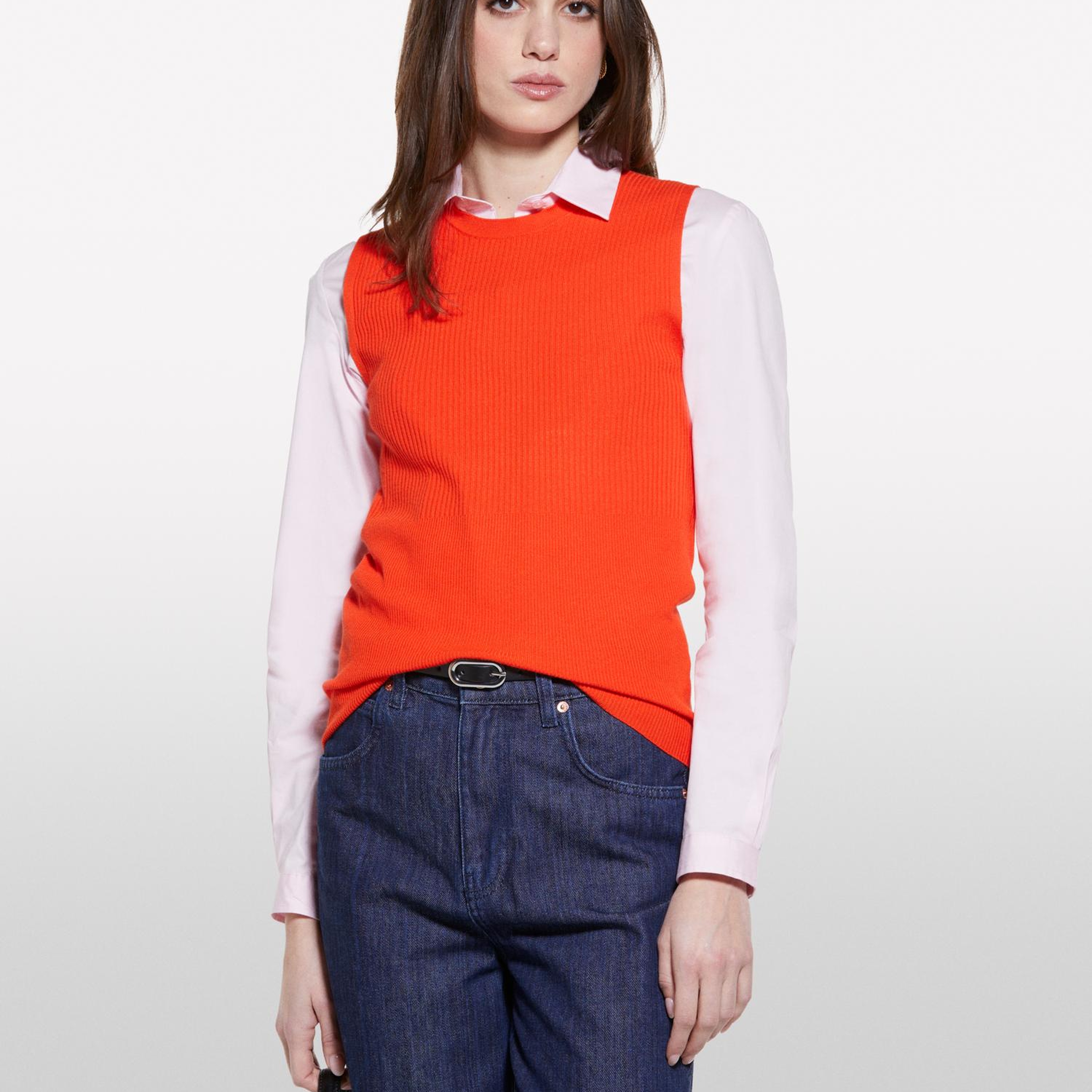 Kadın Nar Çiçeği Viskoz Karışımlı Kolsuz Slim Fit Triko Bluz