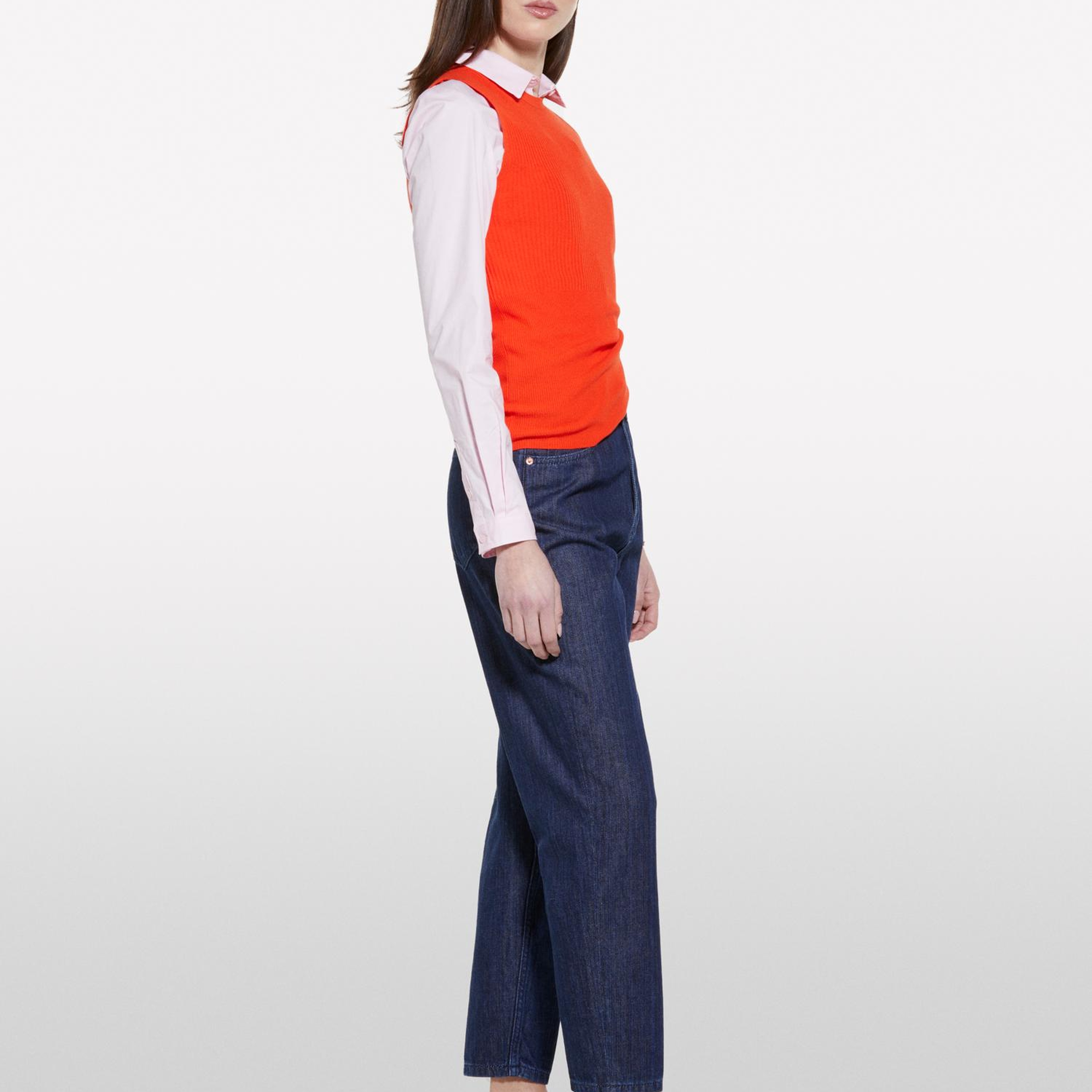 Kadın Nar Çiçeği Viskoz Karışımlı Kolsuz Slim Fit Triko Bluz