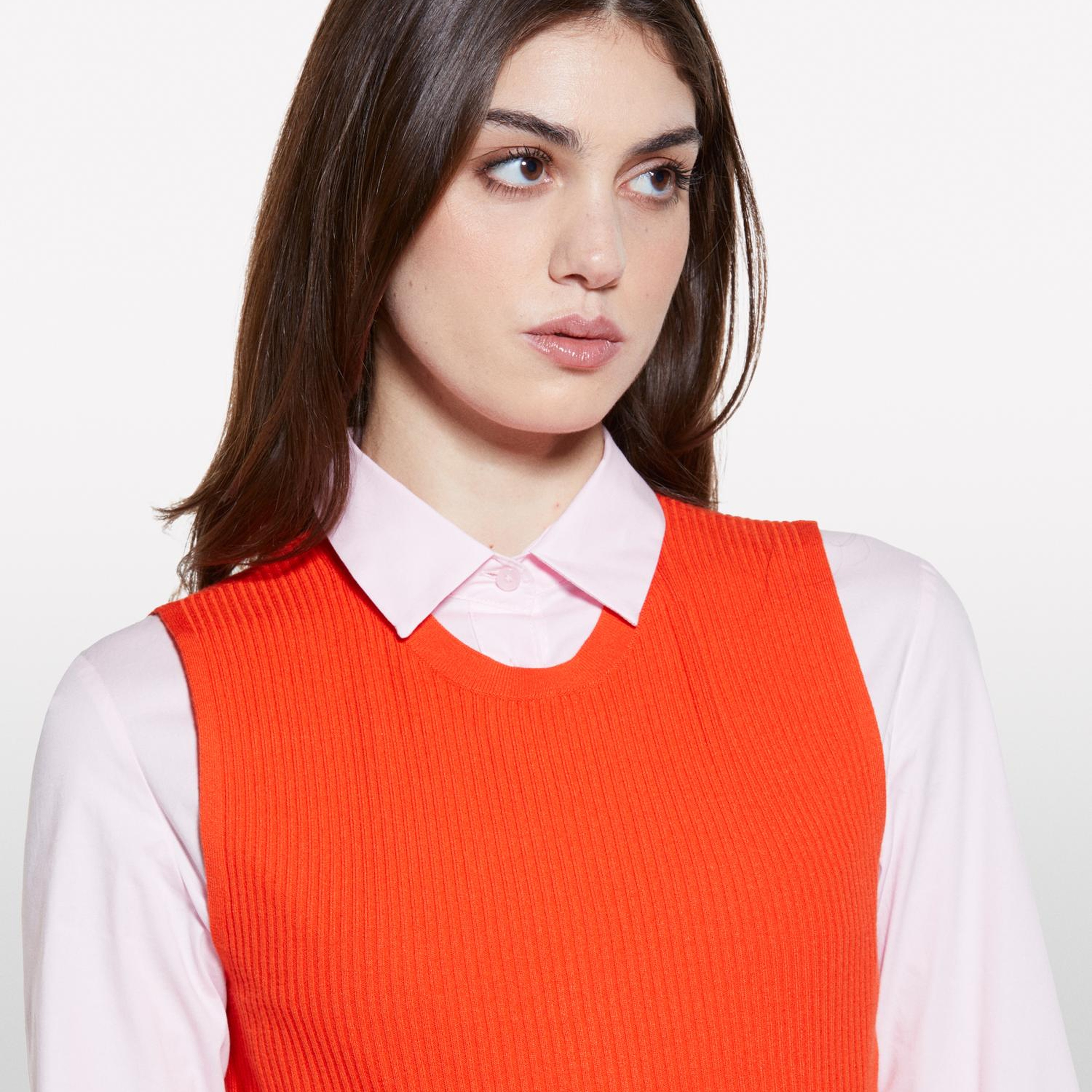 Kadın Nar Çiçeği Viskoz Karışımlı Kolsuz Slim Fit Triko Bluz