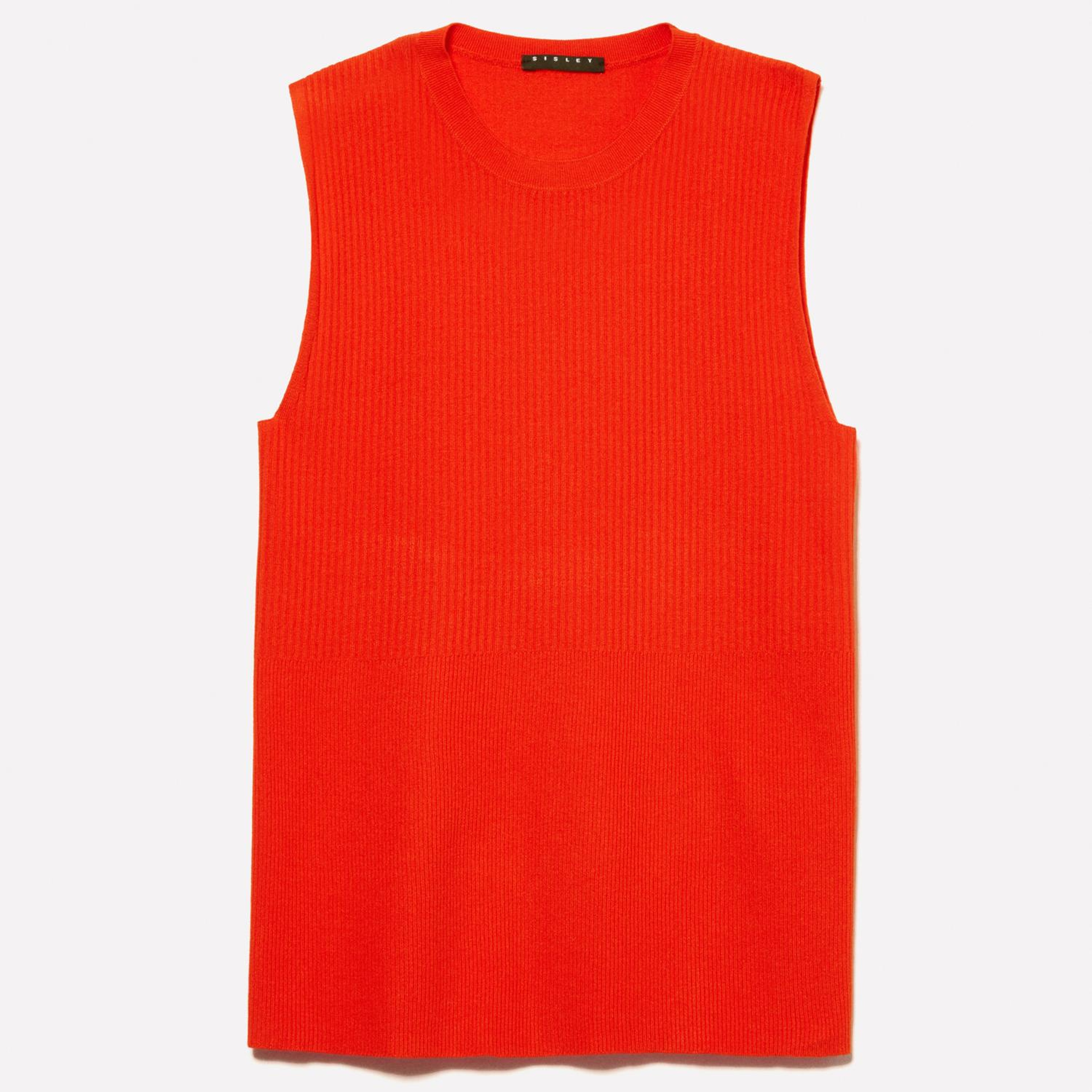 Kadın Nar Çiçeği Viskoz Karışımlı Kolsuz Slim Fit Triko Bluz