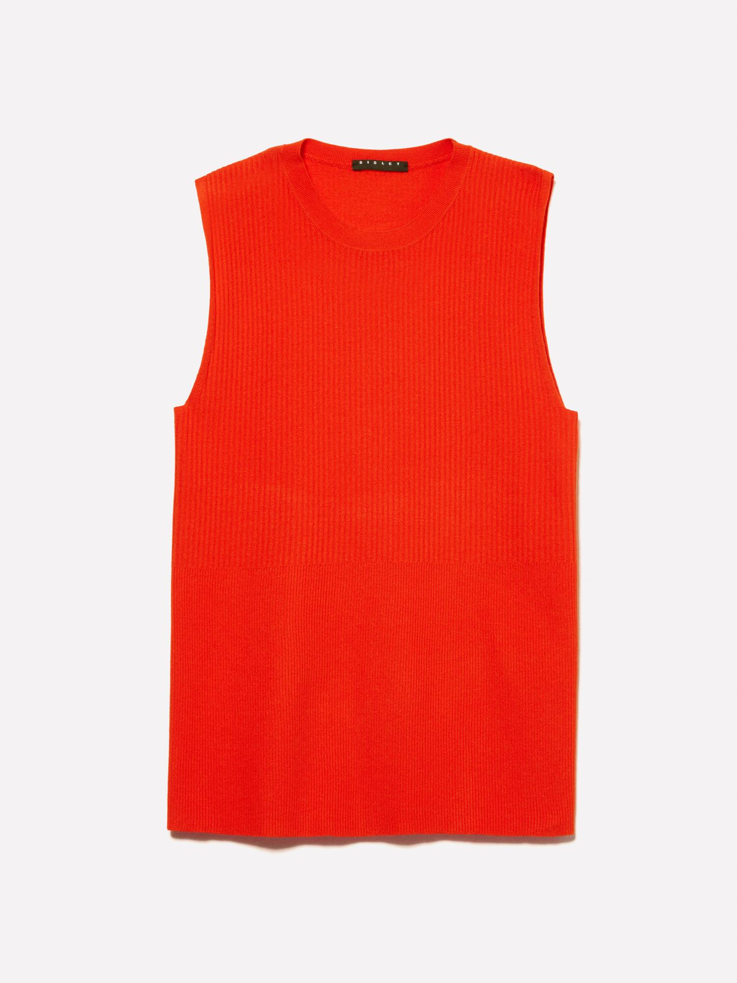 Kadın Nar Çiçeği Viskoz Karışımlı Kolsuz Slim Fit Triko Bluz