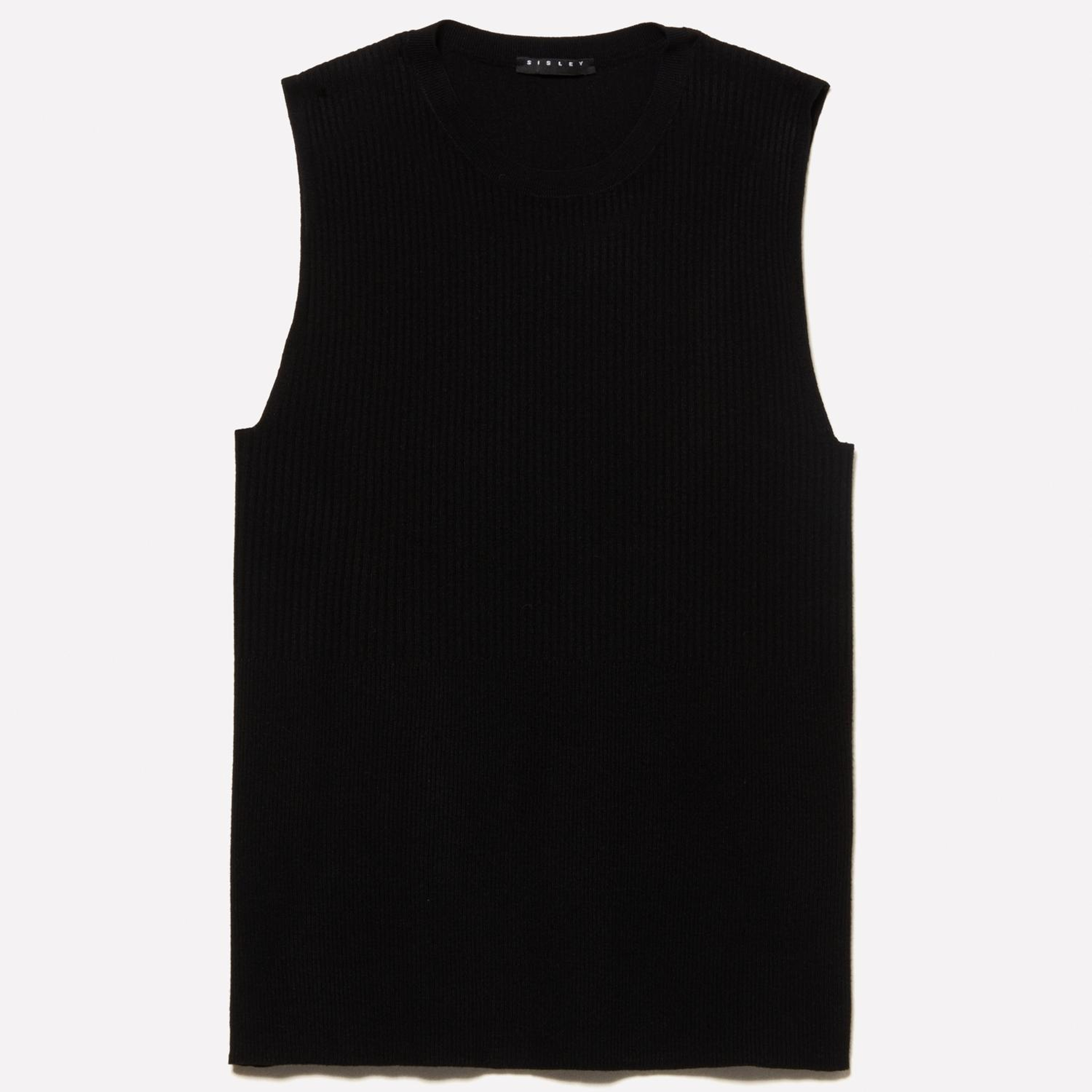 Kadın Siyah Viskoz Karışımlı Kolsuz Slim Fit Triko Bluz