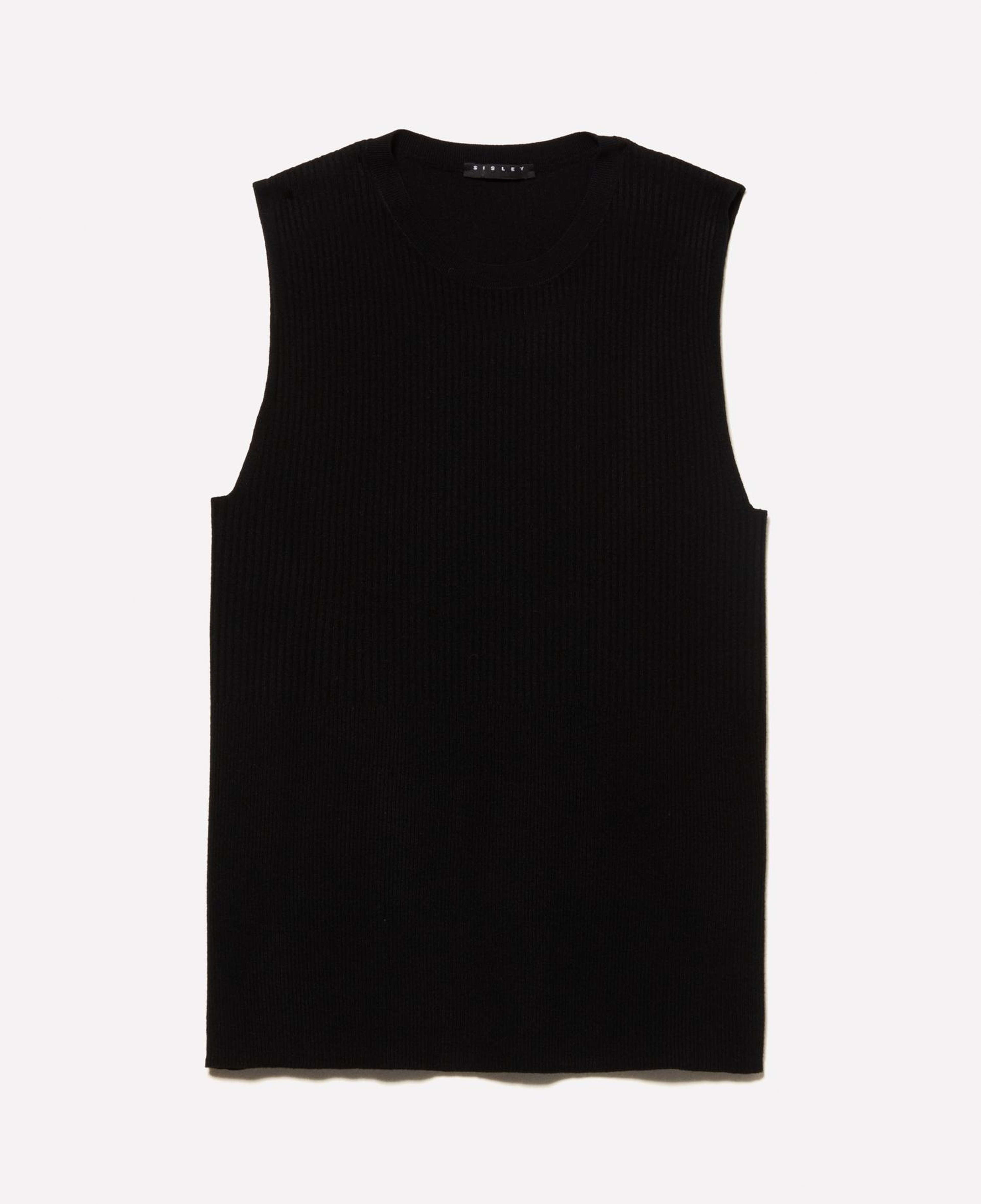 Kadın Siyah Viskoz Karışımlı Kolsuz Slim Fit Triko Bluz