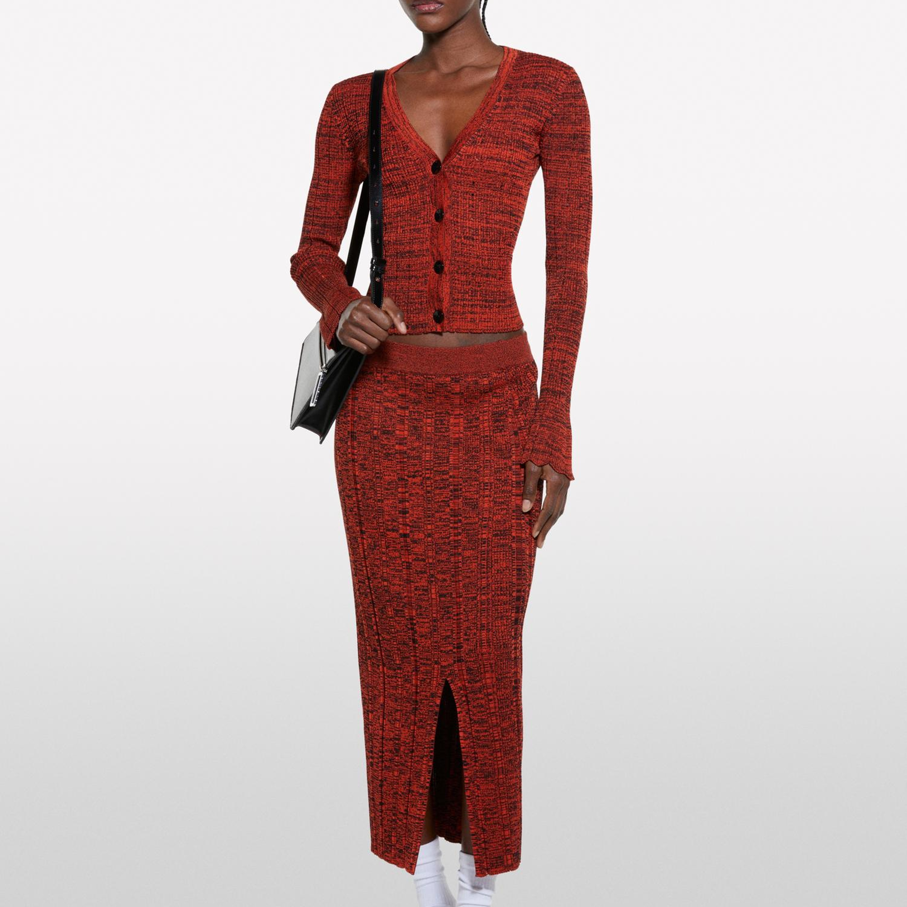 Kadın Kırmızı Viskoz Karışımlı V Yaka Slim Fit Triko Hırka