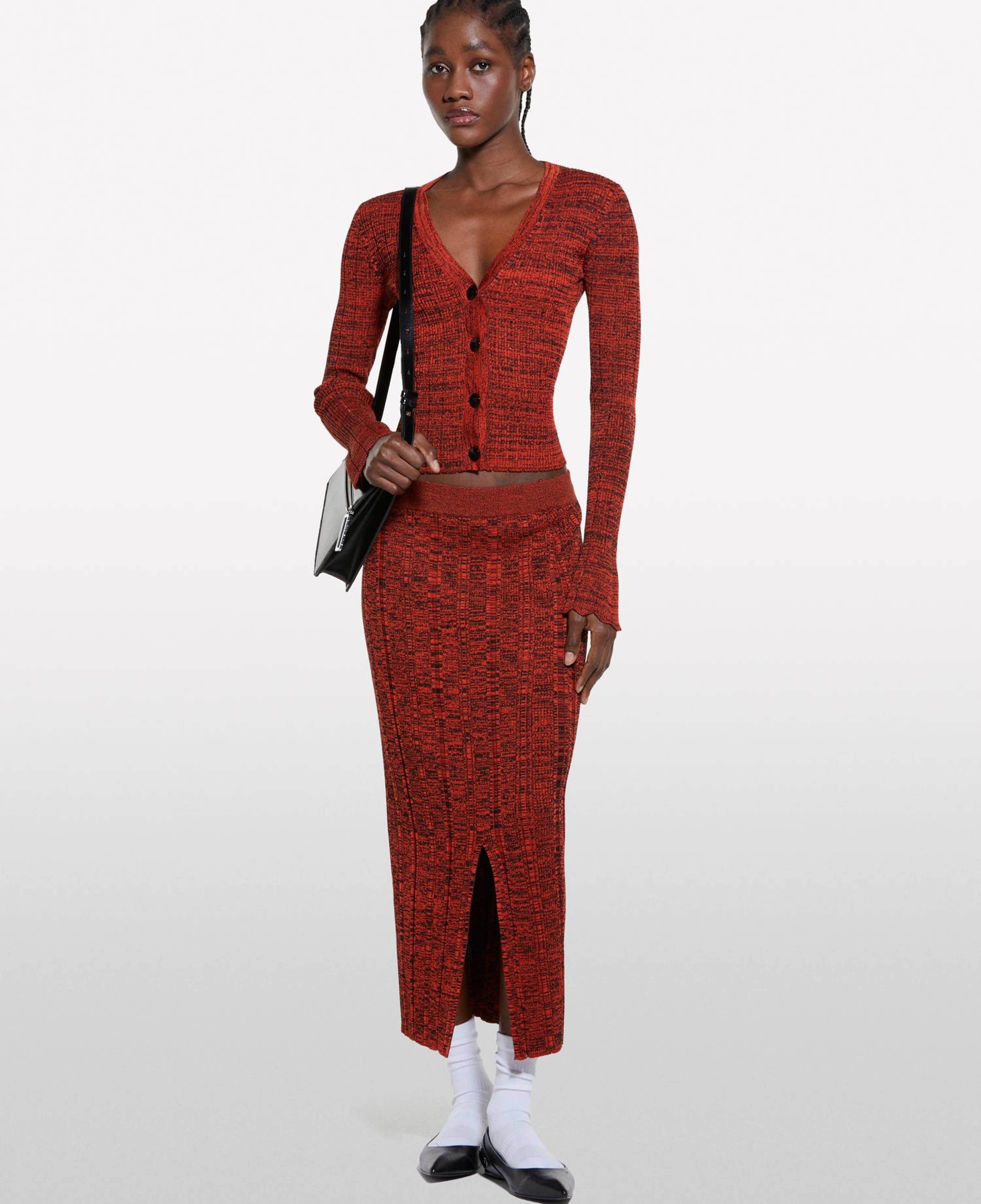 Kadın Kırmızı Viskoz Karışımlı V Yaka Slim Fit Triko Hırka