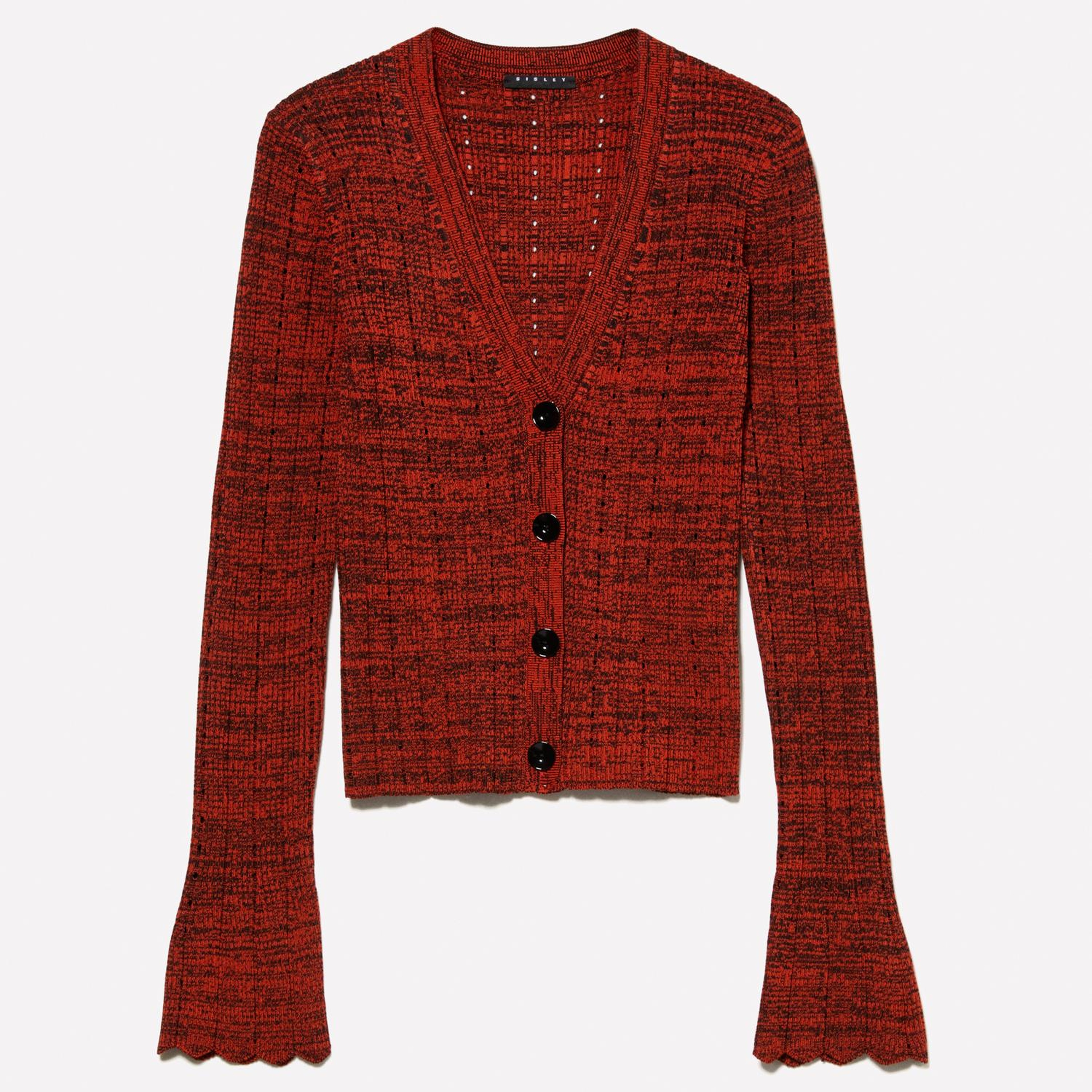 Kadın Kırmızı Viskoz Karışımlı V Yaka Slim Fit Triko Hırka