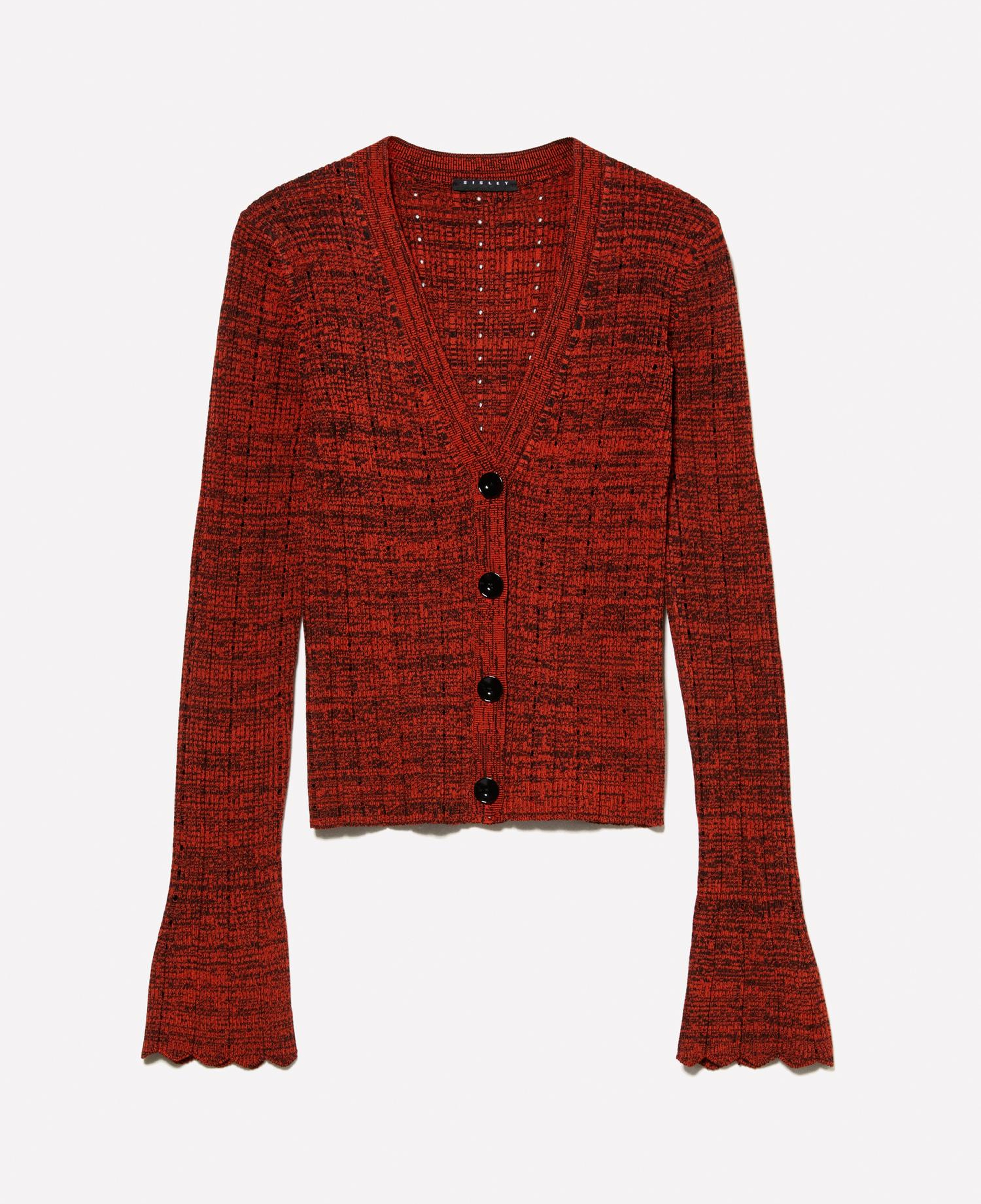 Kadın Kırmızı Viskoz Karışımlı V Yaka Slim Fit Triko Hırka