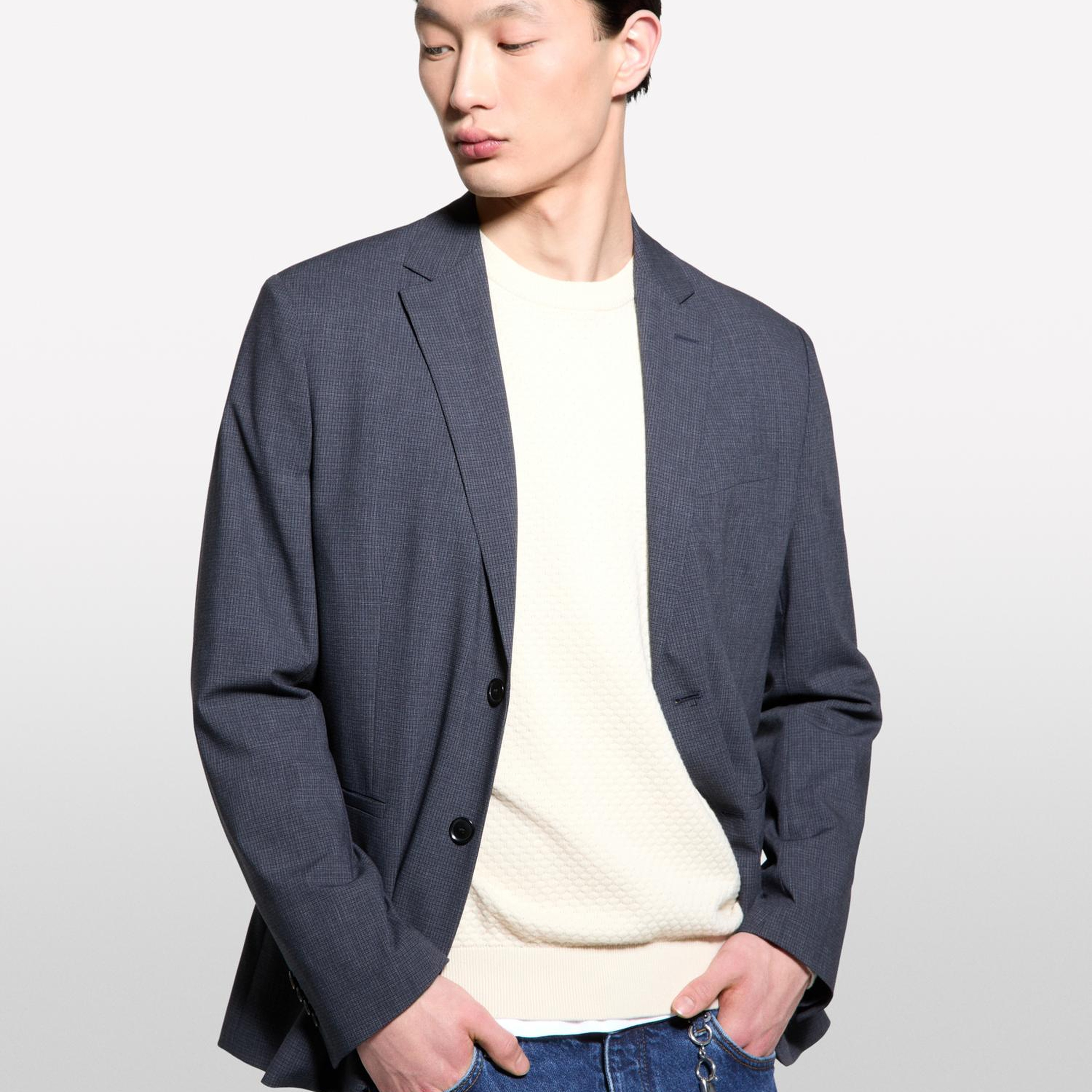 Erkek Füme Yün Karışımlı Slim Comfort Fit Blazer Ceket