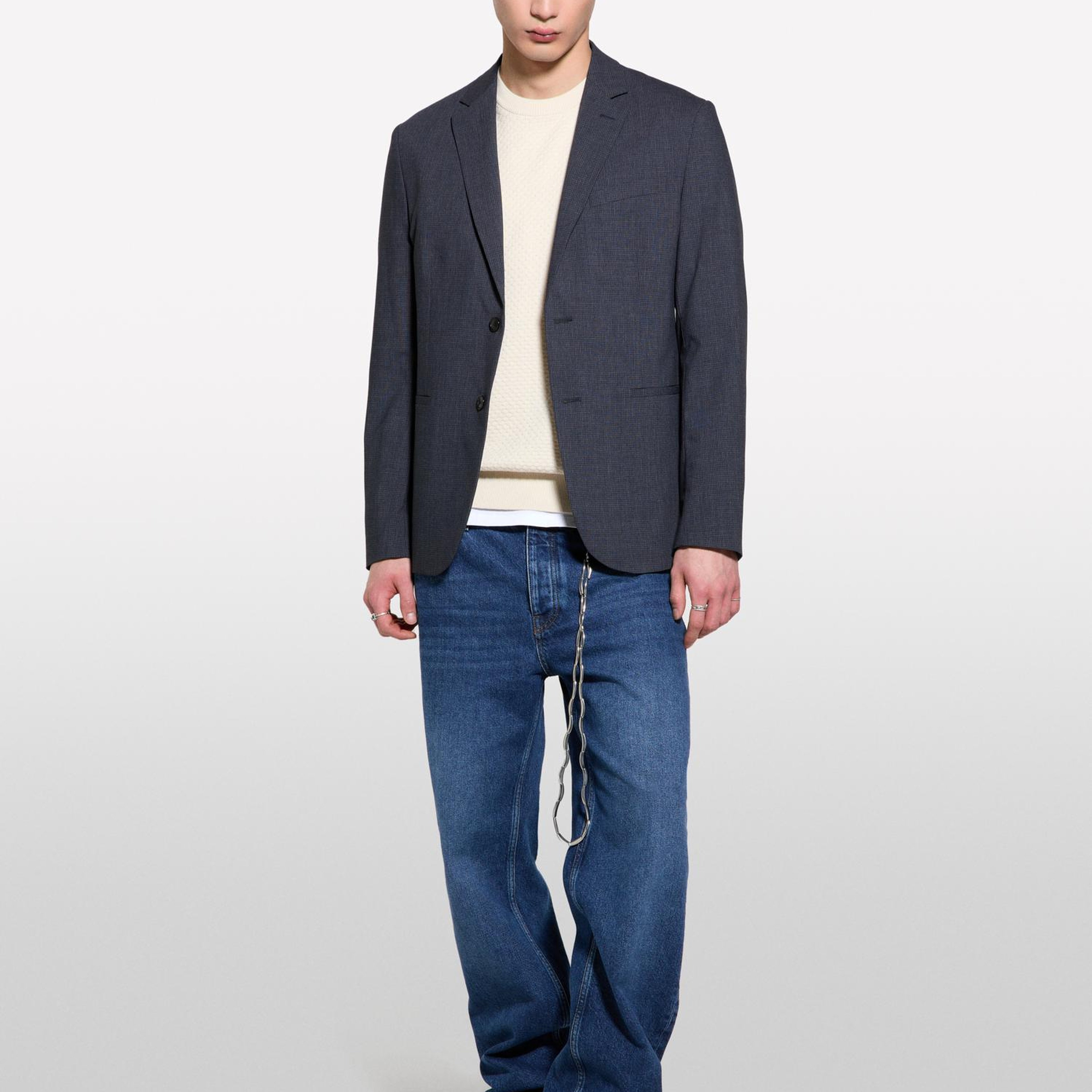 Erkek Füme Yün Karışımlı Slim Comfort Fit Blazer Ceket