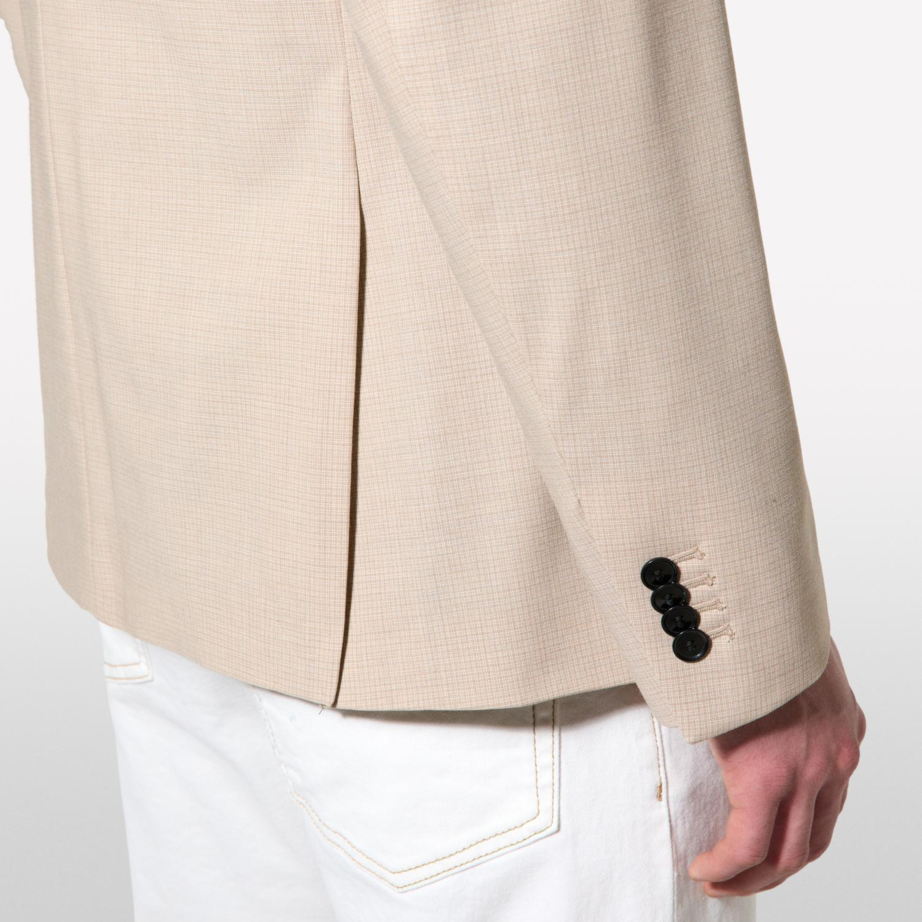 Erkek Krem Yün Karışımlı Slim Comfort Fit Blazer Ceket