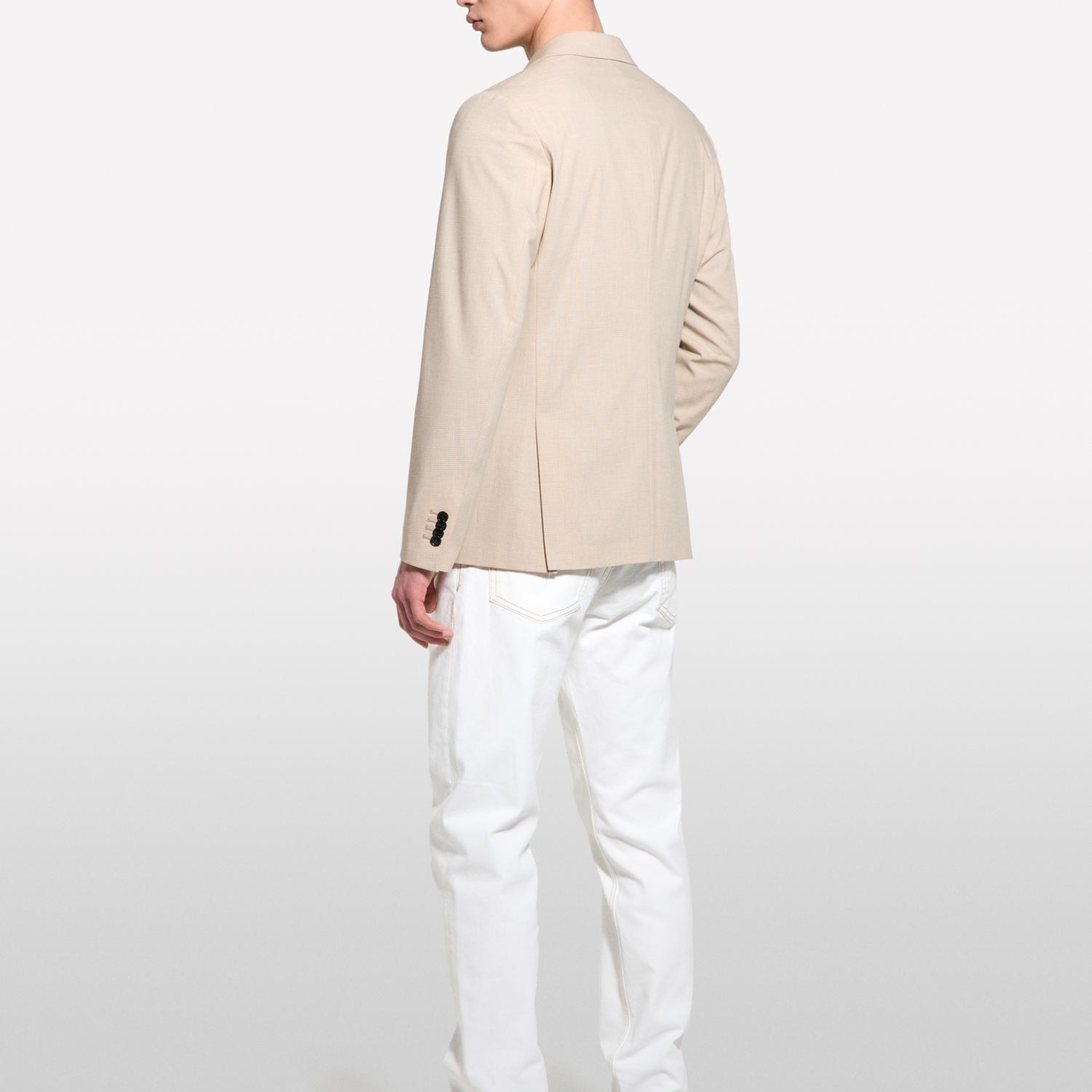 Erkek Krem Yün Karışımlı Slim Comfort Fit Blazer Ceket