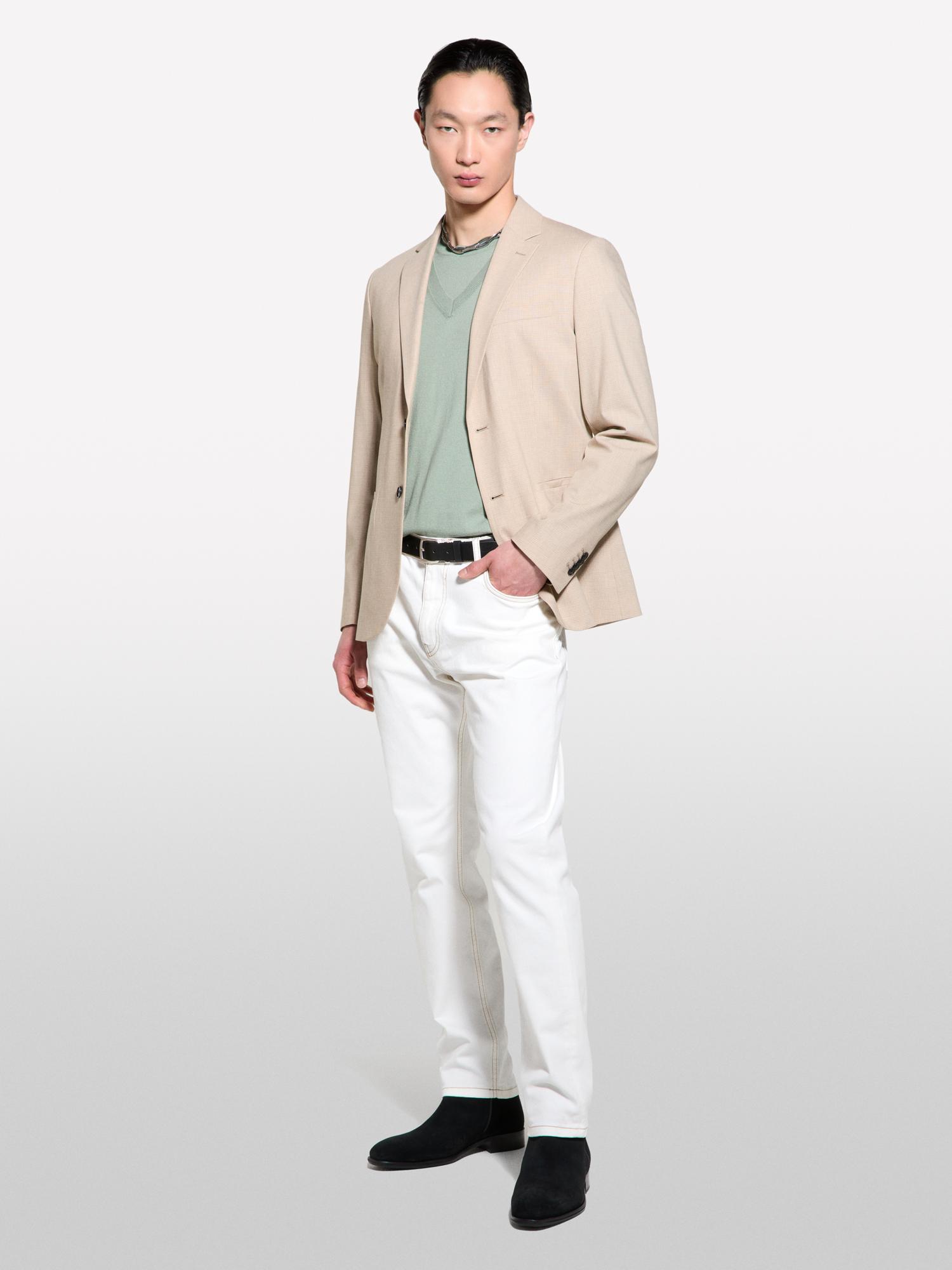 Erkek Krem Yün Karışımlı Slim Comfort Fit Blazer Ceket