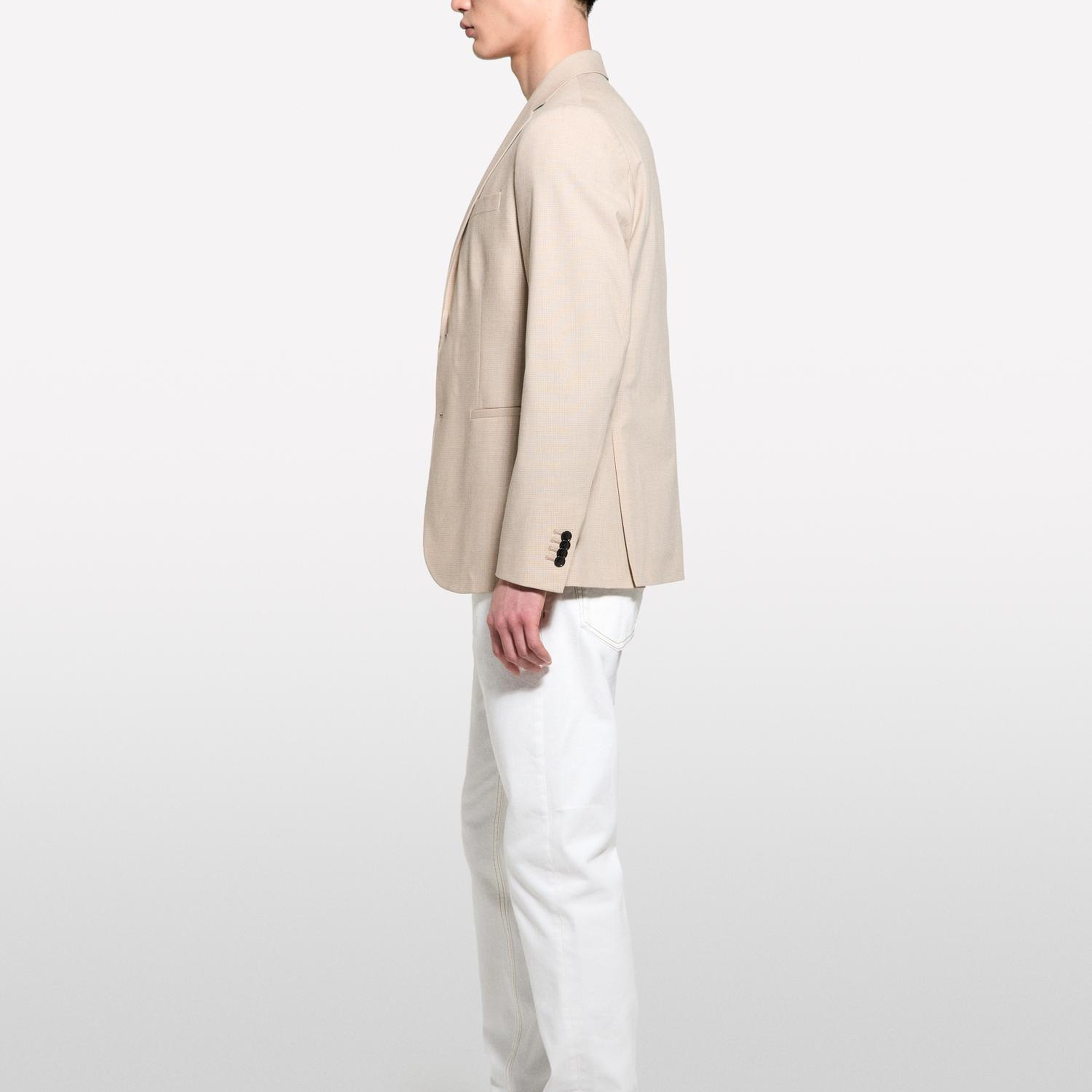 Erkek Krem Yün Karışımlı Slim Comfort Fit Blazer Ceket