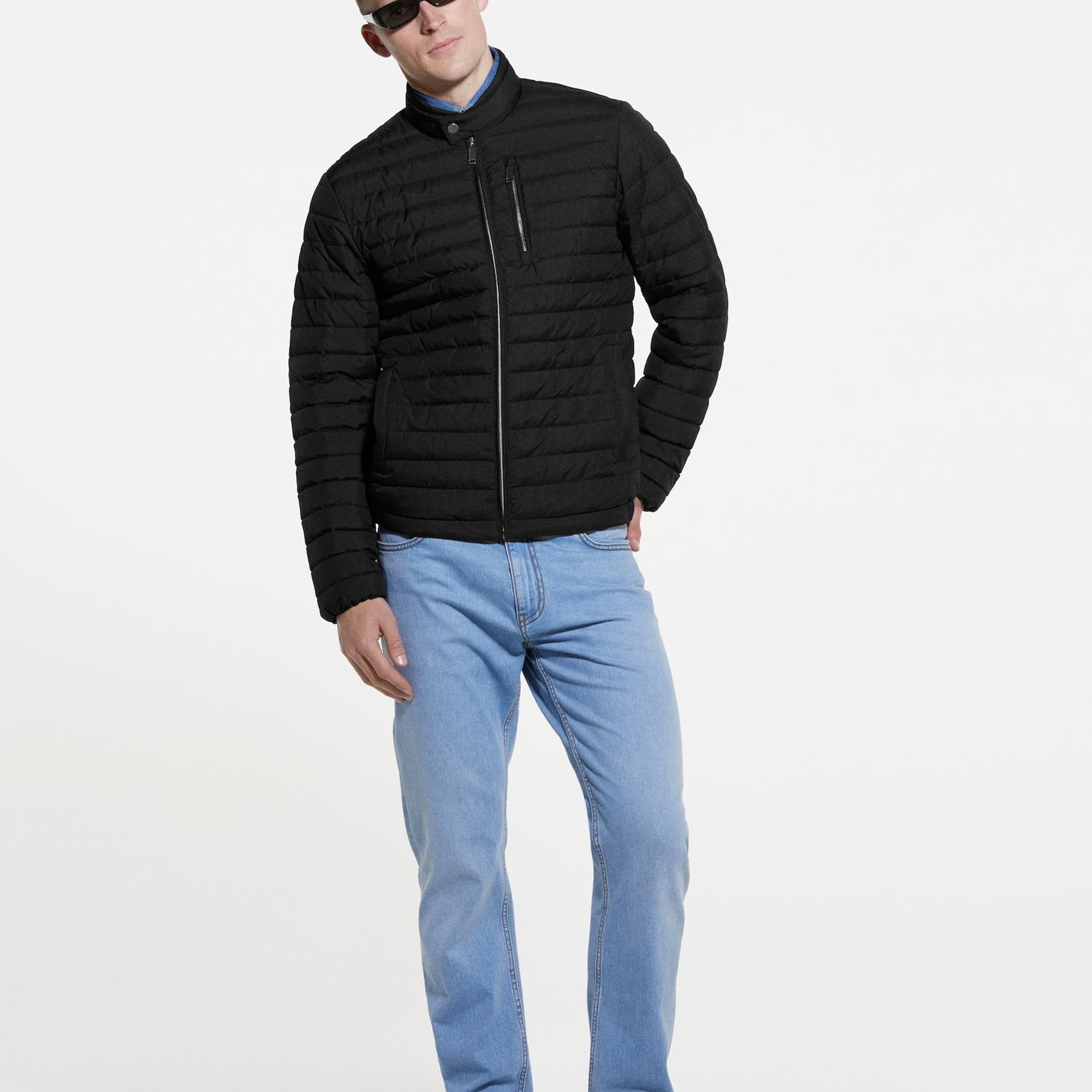 Erkek Sİyah Fermuar ve Logo Detaylı Slim Fit Mont