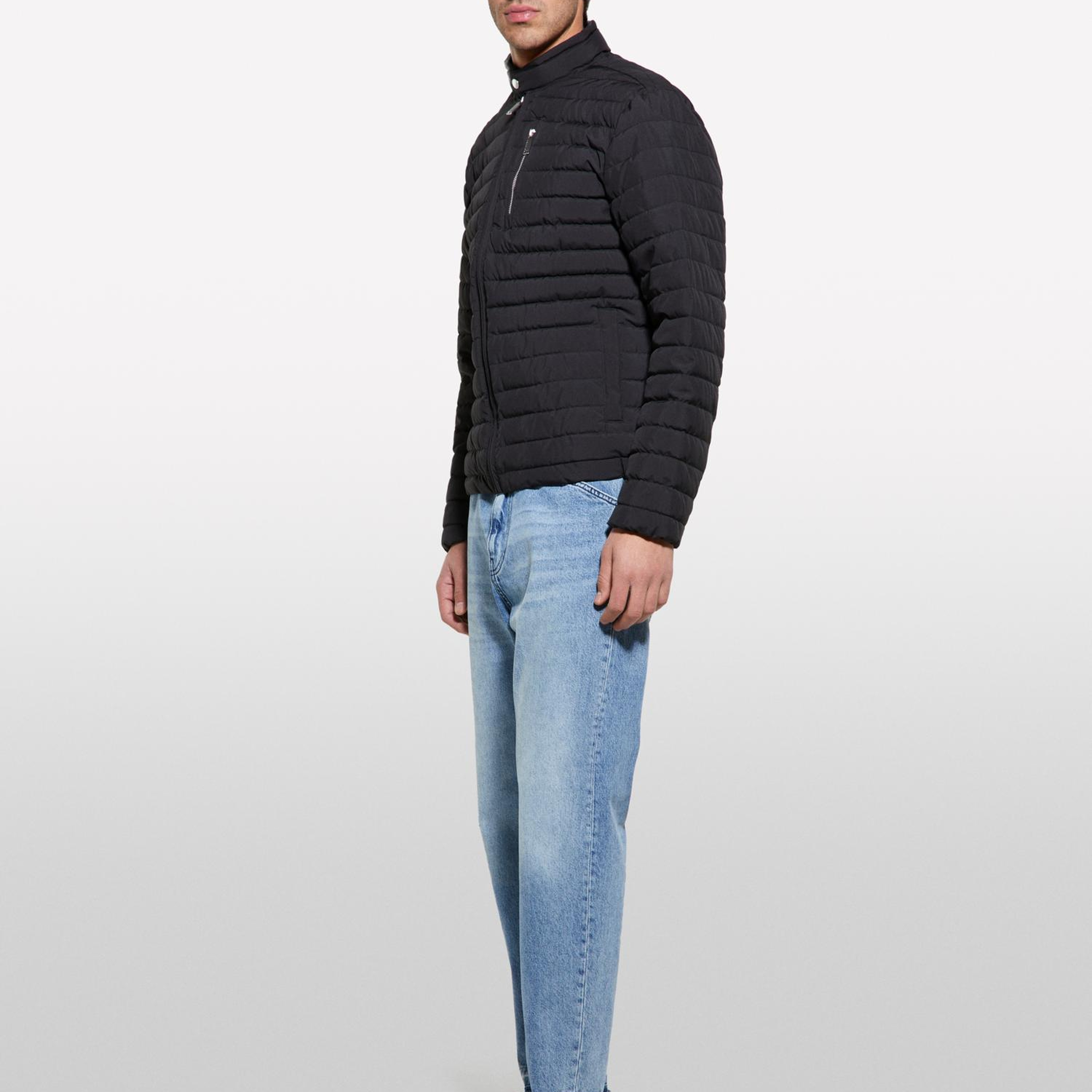 Erkek Sİyah Fermuar ve Logo Detaylı Slim Fit Mont