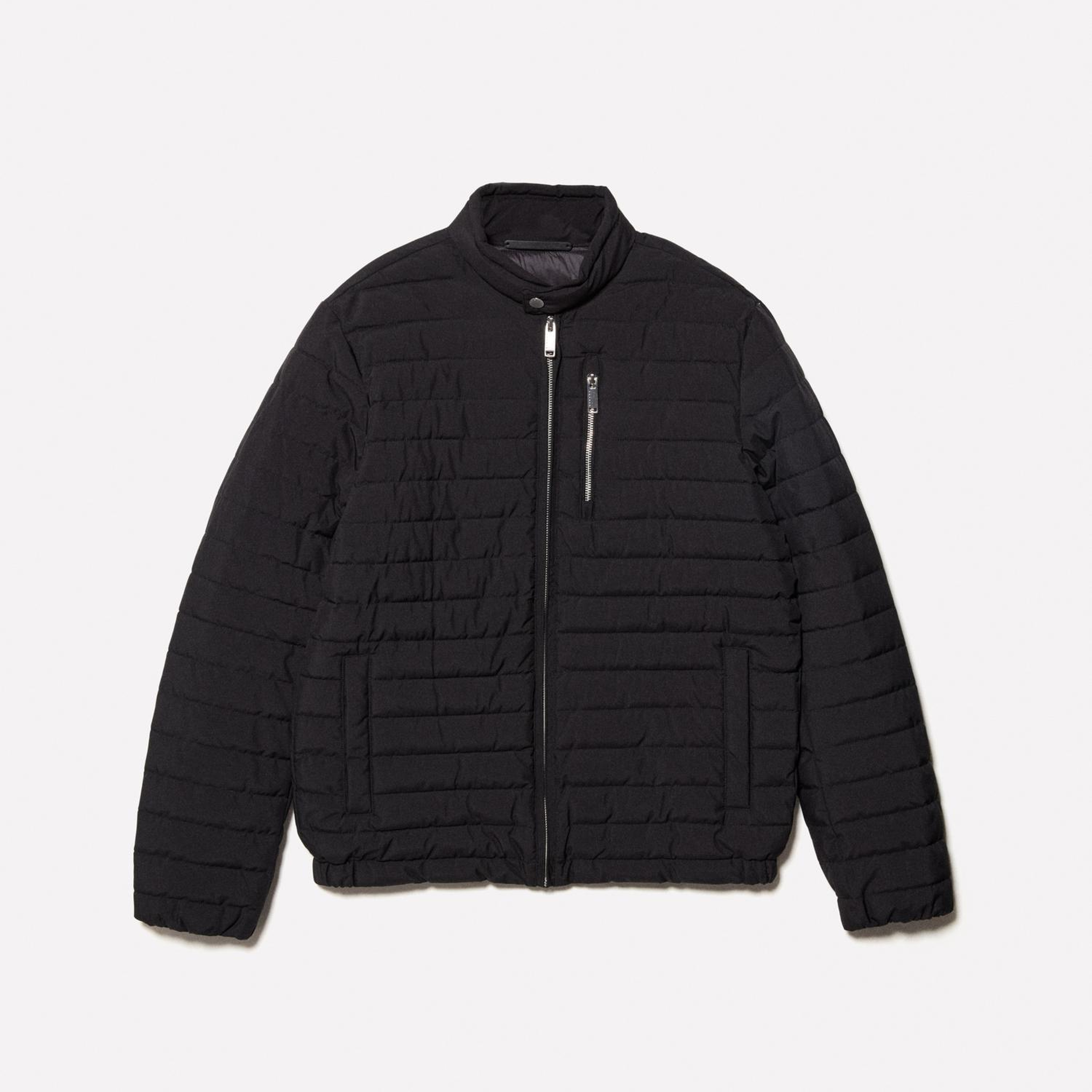 Erkek Sİyah Fermuar ve Logo Detaylı Slim Fit Mont
