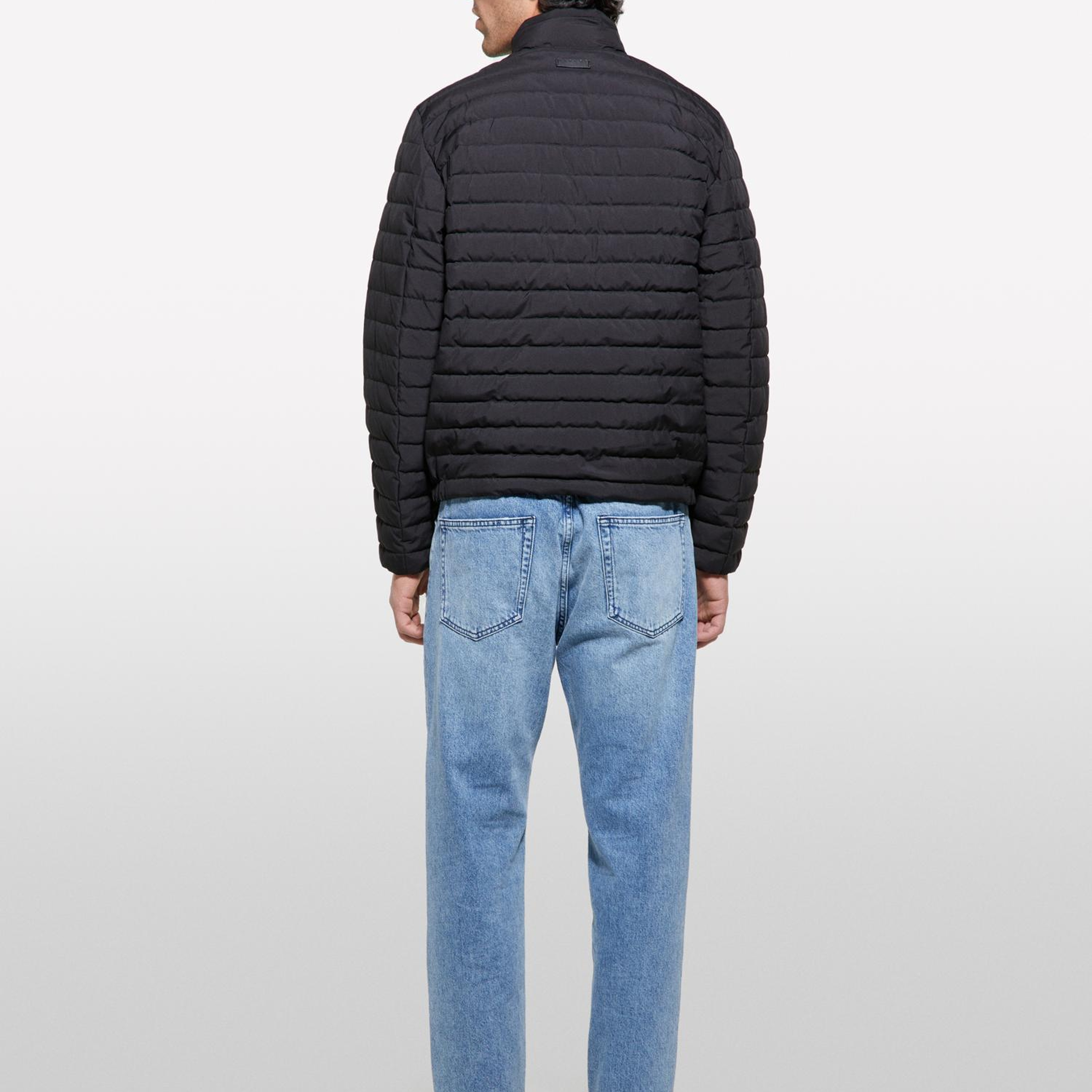 Erkek Sİyah Fermuar ve Logo Detaylı Slim Fit Mont