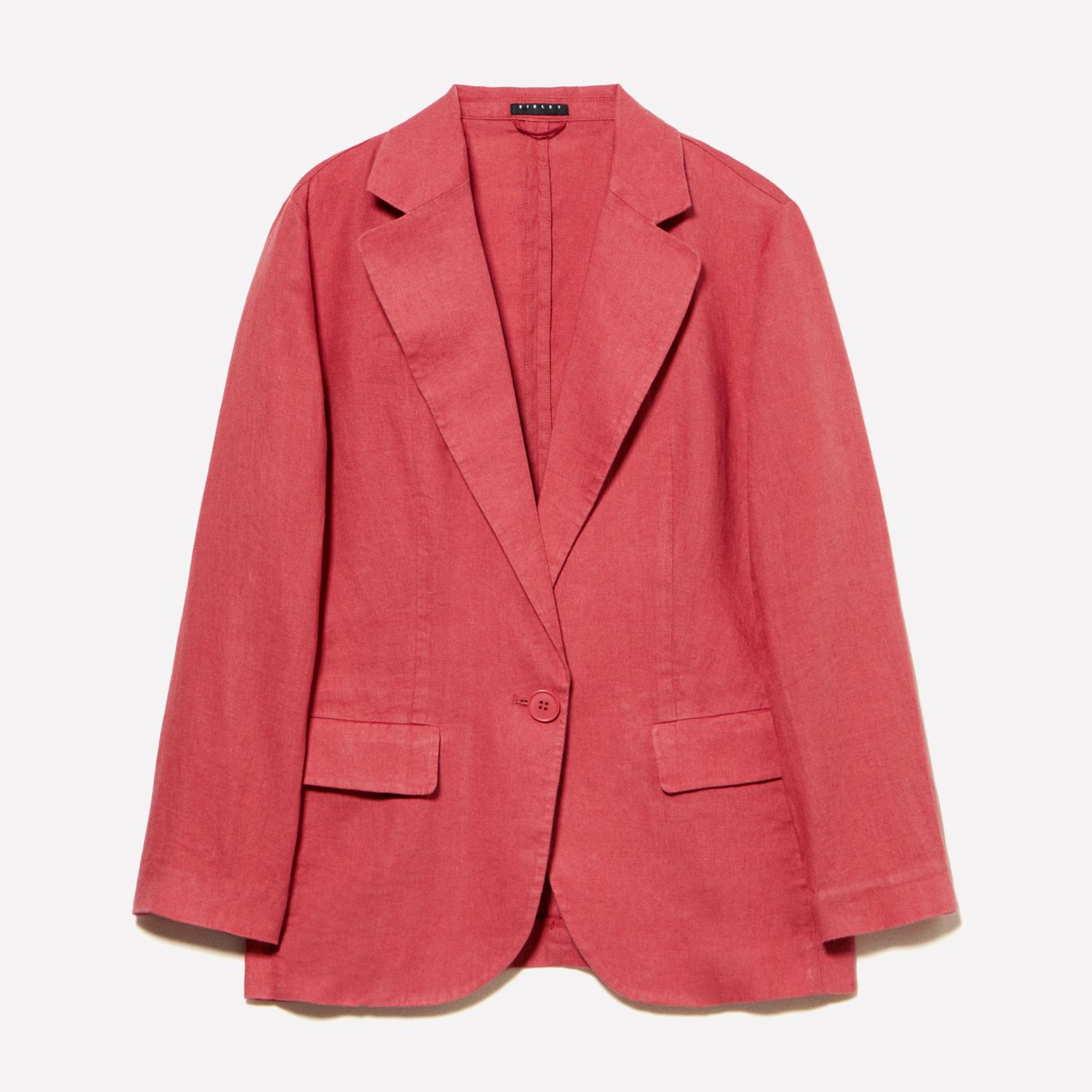 Kadın Koyu Pembe %100 Keten Tek Düğmeli Blazer Ceket