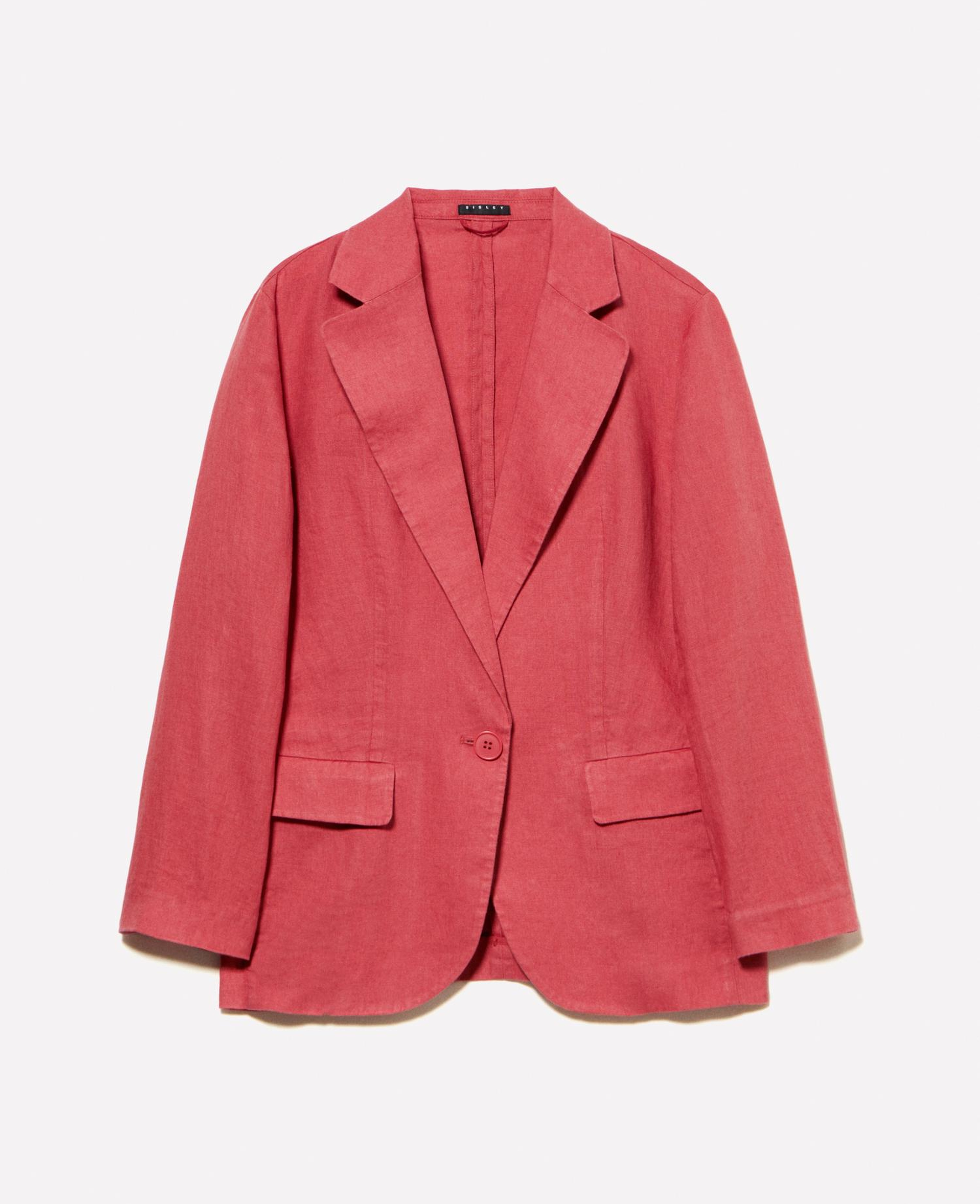 Kadın Koyu Pembe %100 Keten Tek Düğmeli Blazer Ceket