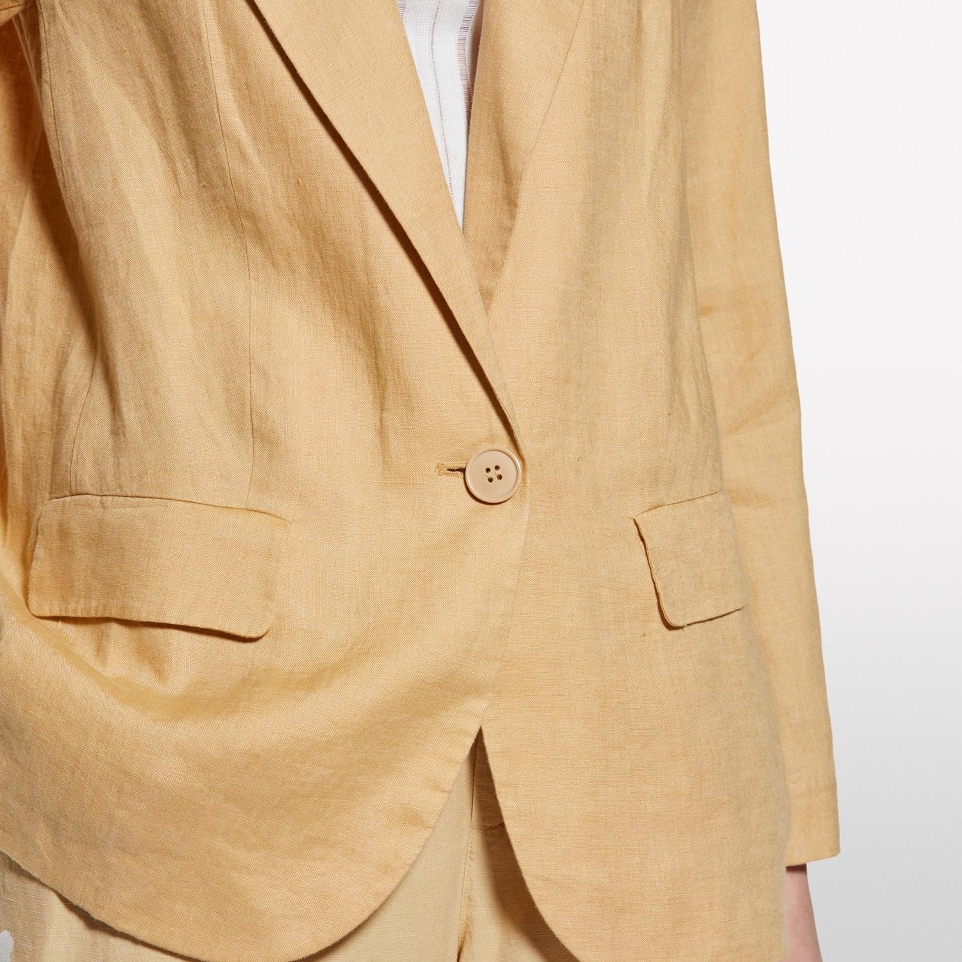 Kadın Kese Kağıdı %100 Keten Tek Düğmeli Blazer Ceket