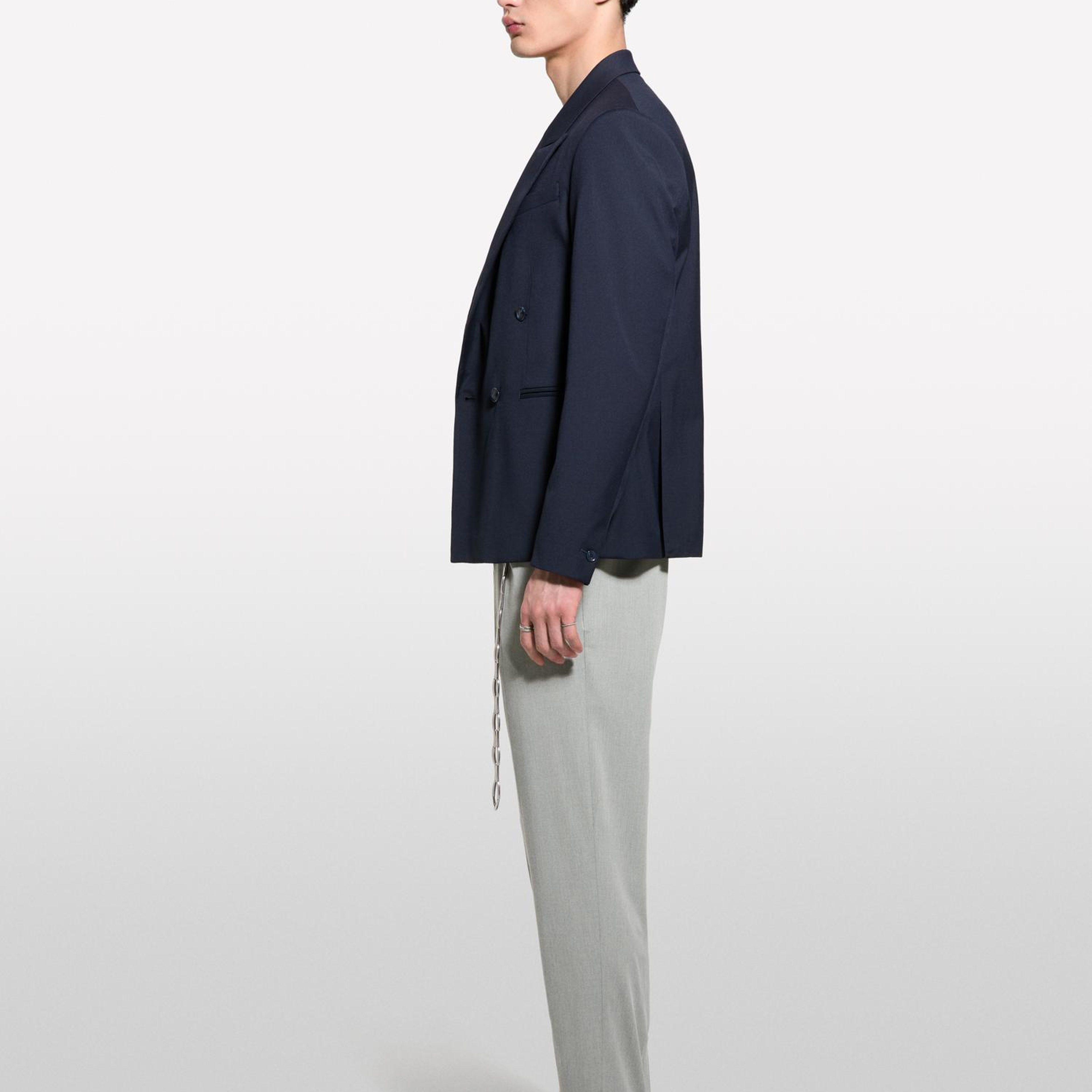 Erkek Koyu Lacivert Viskoz Karışımlı Kruvaze Regular Fit Blazer Ceket