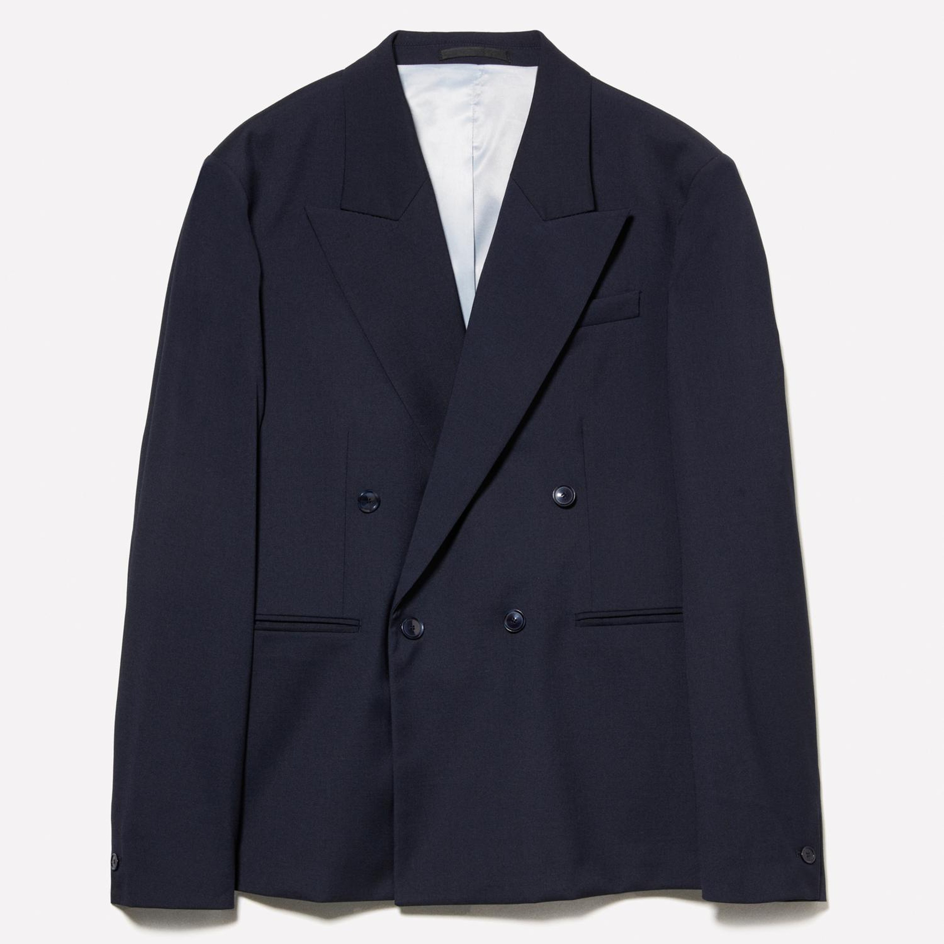 Erkek Koyu Lacivert Viskoz Karışımlı Kruvaze Regular Fit Blazer Ceket