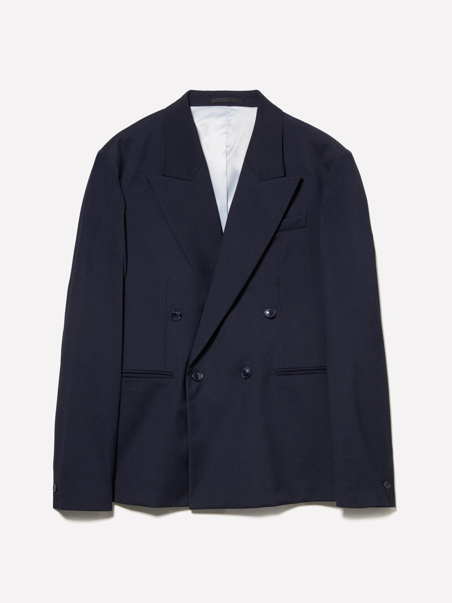 Erkek Koyu Lacivert Viskoz Karışımlı Kruvaze Regular Fit Blazer Ceket