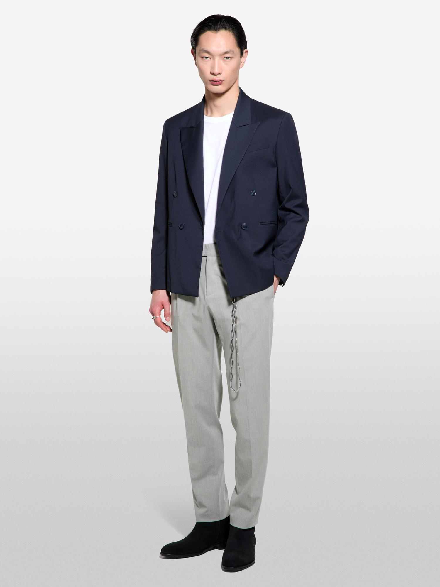 Erkek Koyu Lacivert Viskoz Karışımlı Kruvaze Regular Fit Blazer Ceket