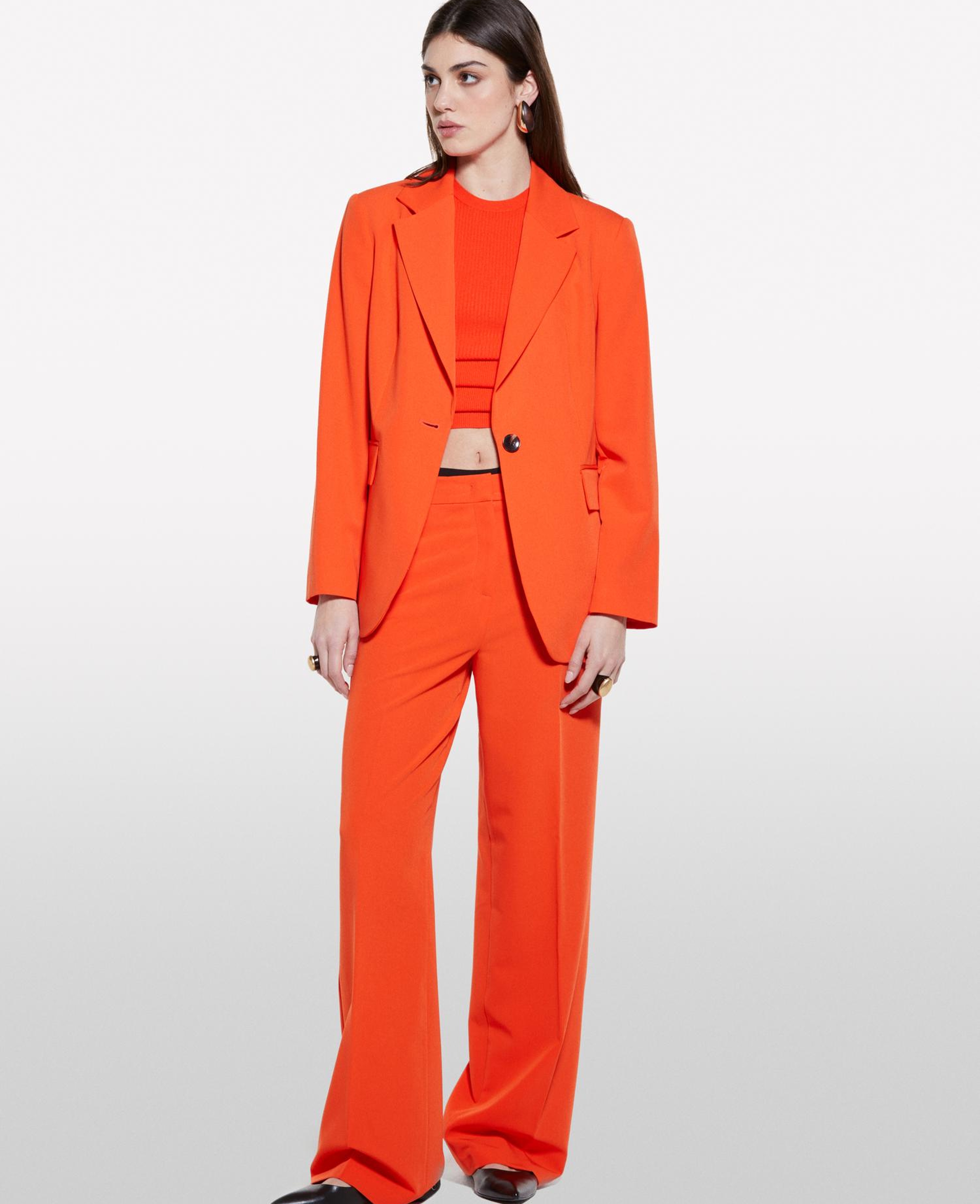 Kadın Nar Çiçeği Streç Viskozlu Tek Düğmeli Regular Fit Blazer Ceket