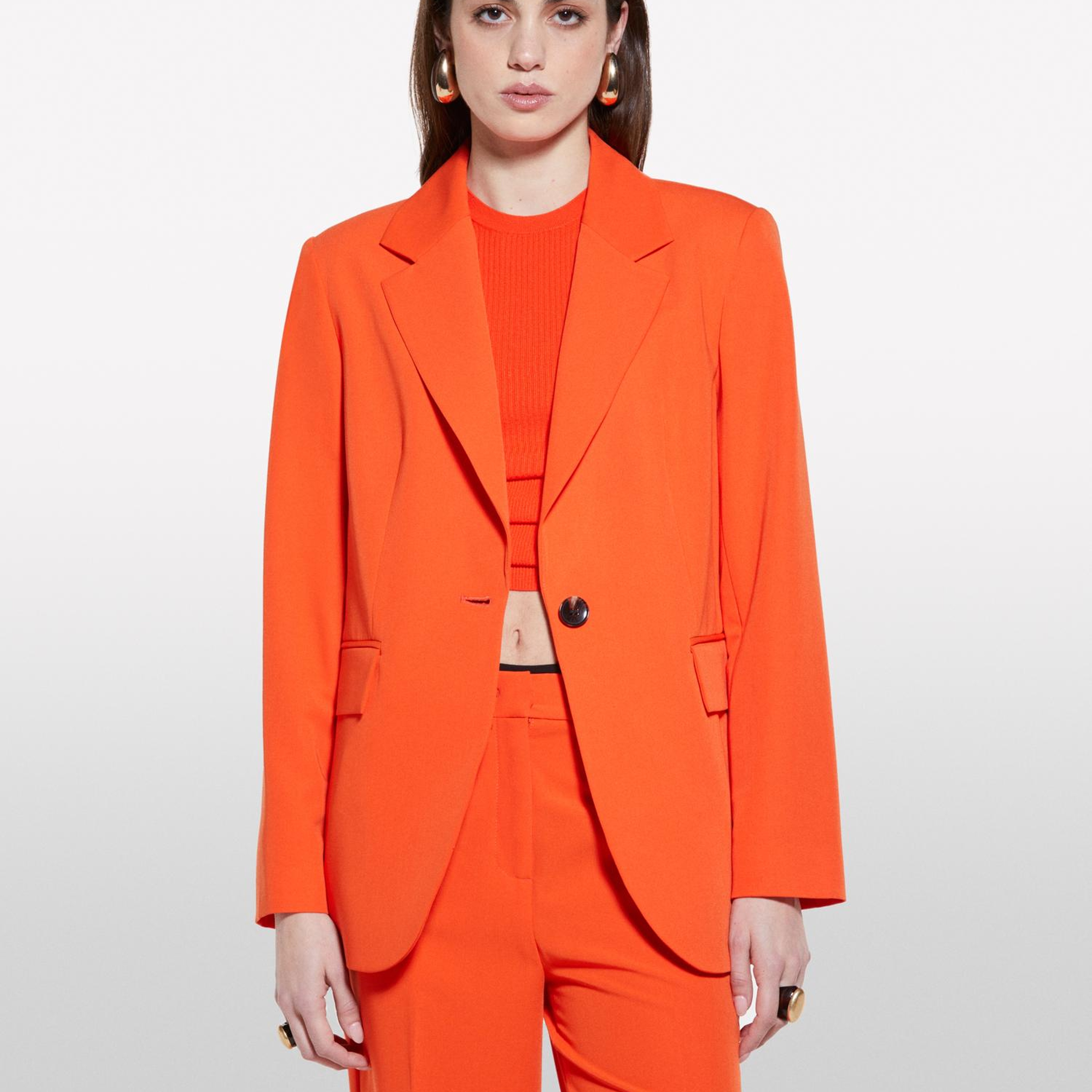 Kadın Nar Çiçeği Streç Viskozlu Tek Düğmeli Regular Fit Blazer Ceket