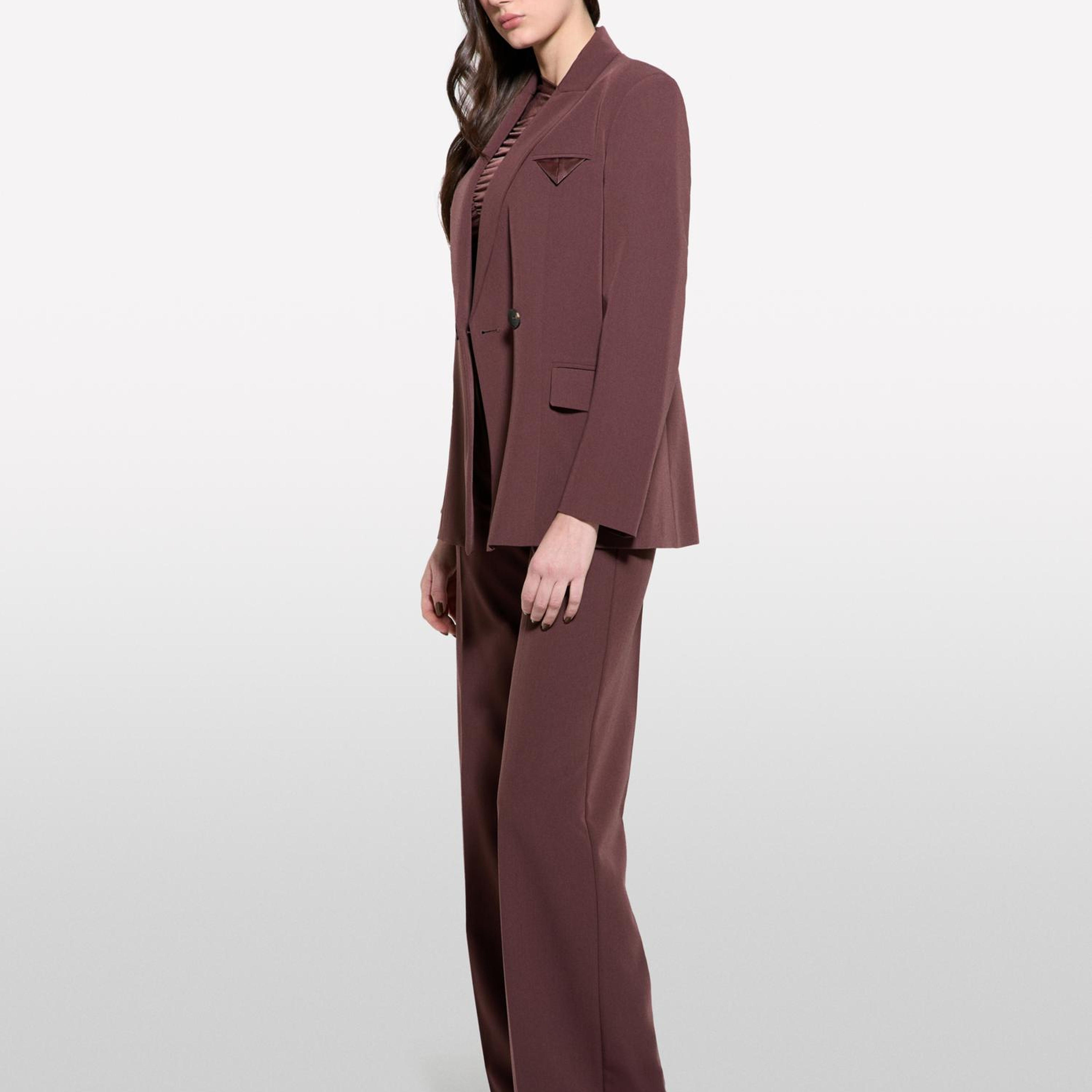 Kadın Koyu kahverengi Streç Viskozlu Düğme Detaylı Regular Fit Blazer Ceket