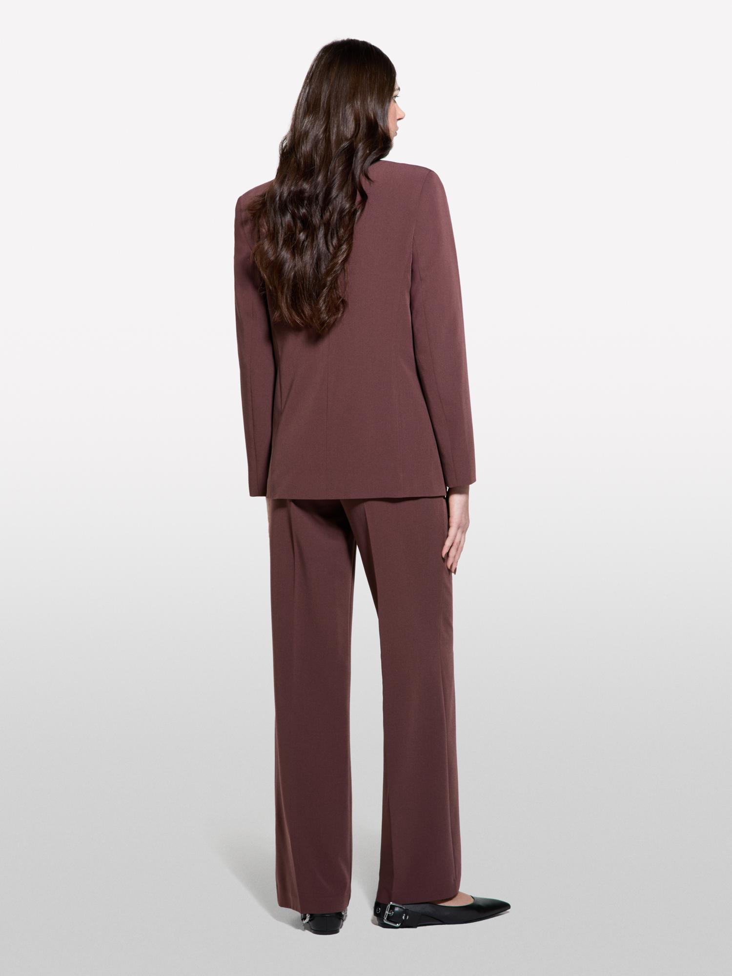 Kadın Koyu kahverengi Streç Viskozlu Düğme Detaylı Regular Fit Blazer Ceket