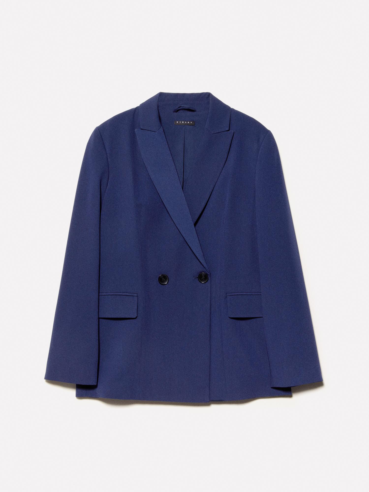 Kadın Lacivert Streç Viskozlu Düğme Detaylı Regular Fit Blazer Ceket