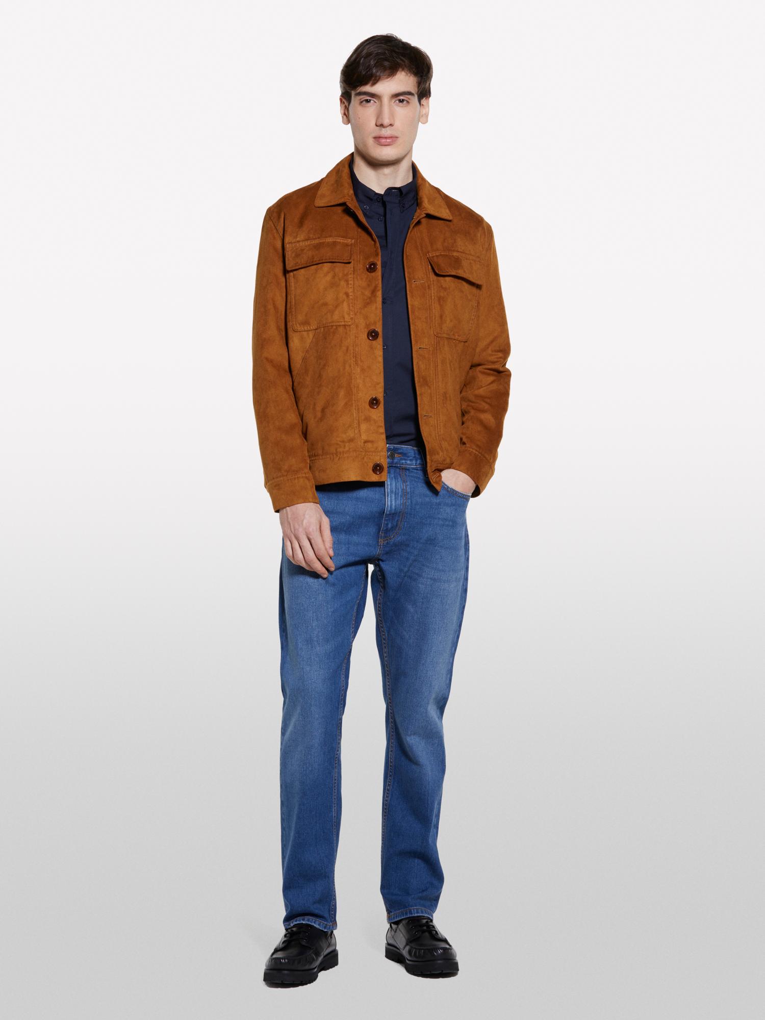 Erkek Vizon Suni Süet Regular Fit Harrington Ceket