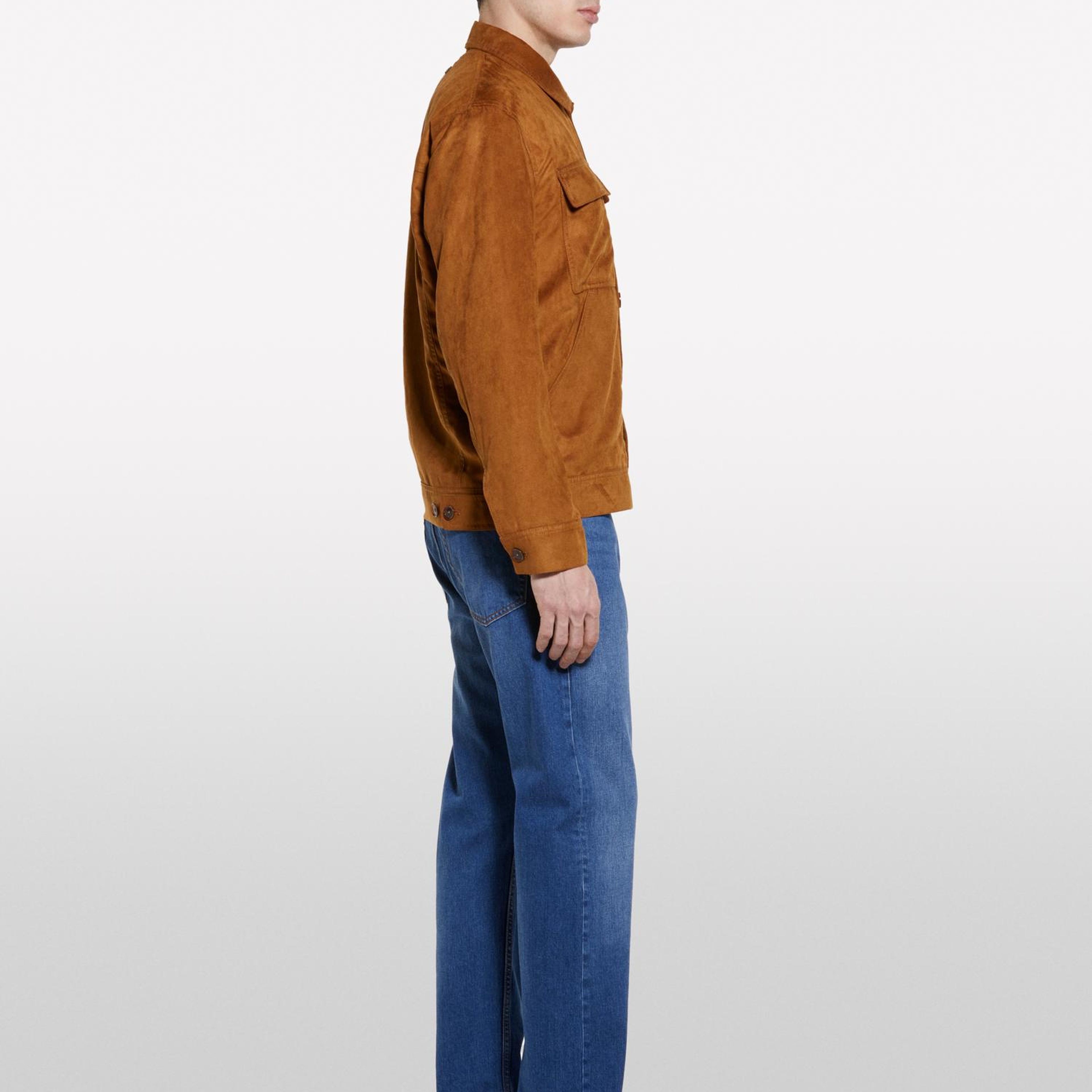 Erkek Vizon Suni Süet Regular Fit Harrington Ceket