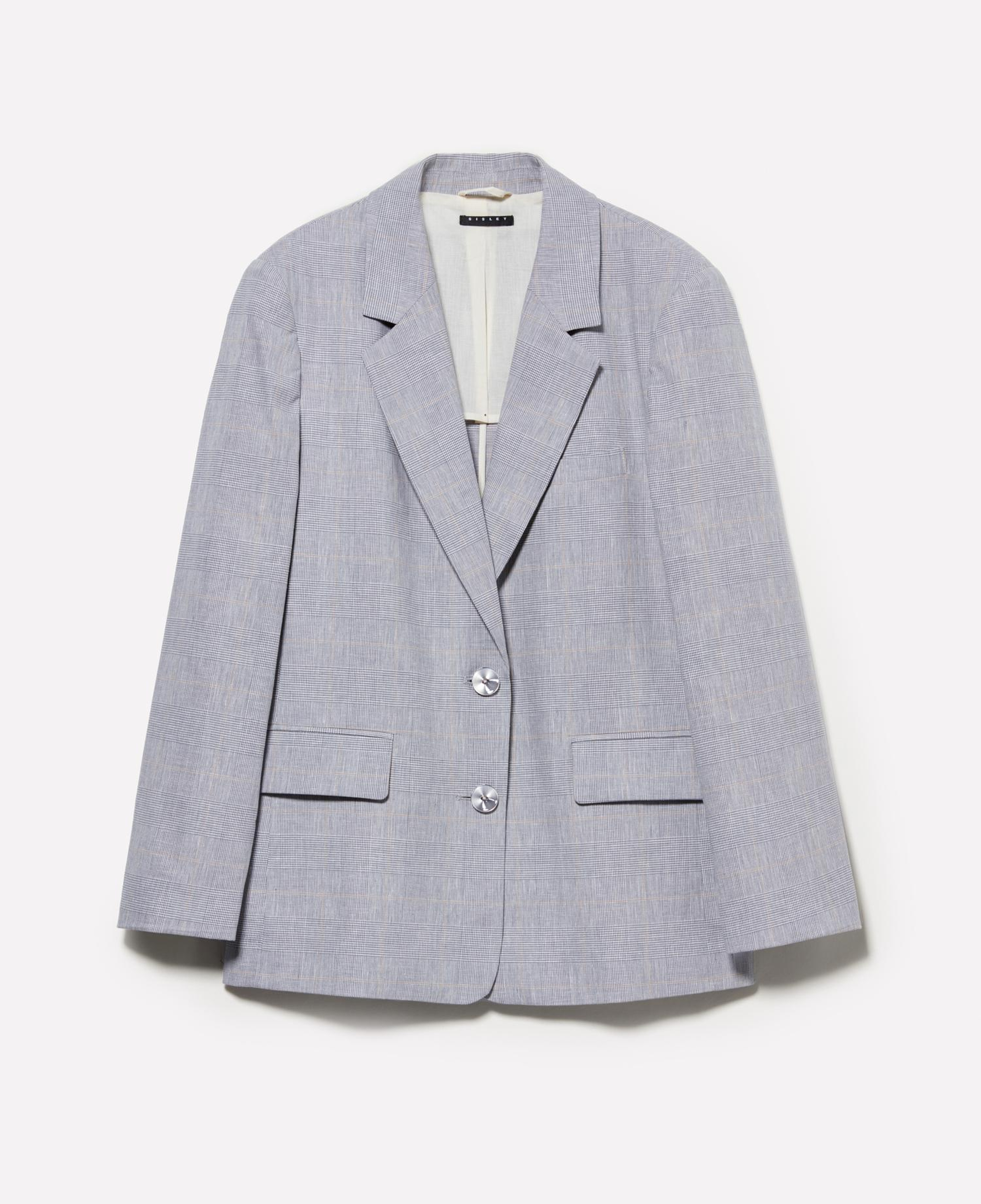 Kadın Gri Keten Karışımlı Düğmeli Blazer Ceket