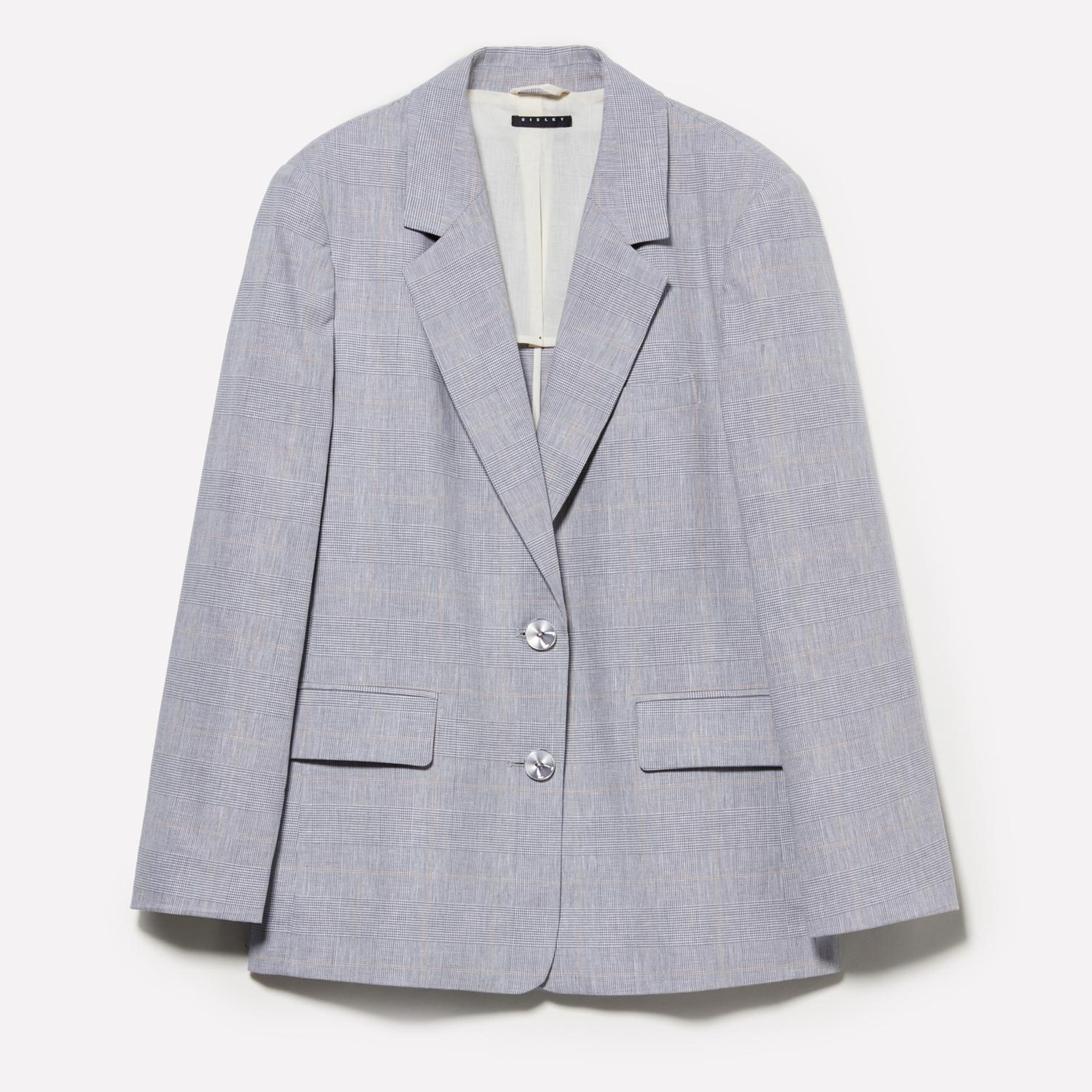 Kadın Gri Keten Karışımlı Düğmeli Blazer Ceket