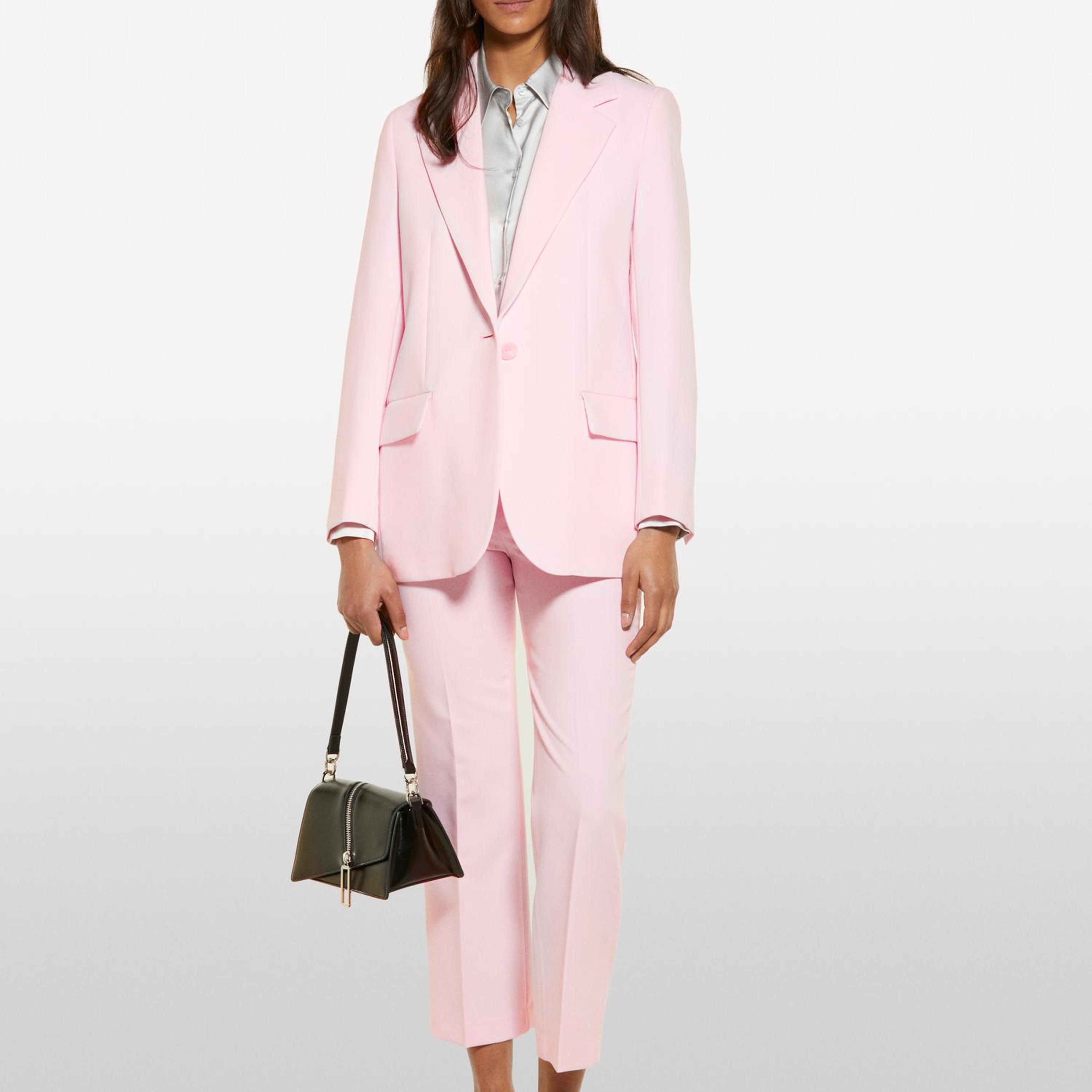 Kadın Açık Pembe Viskoz Karışımlı Arkası Yırtmaçlı Slim Fit Ceket