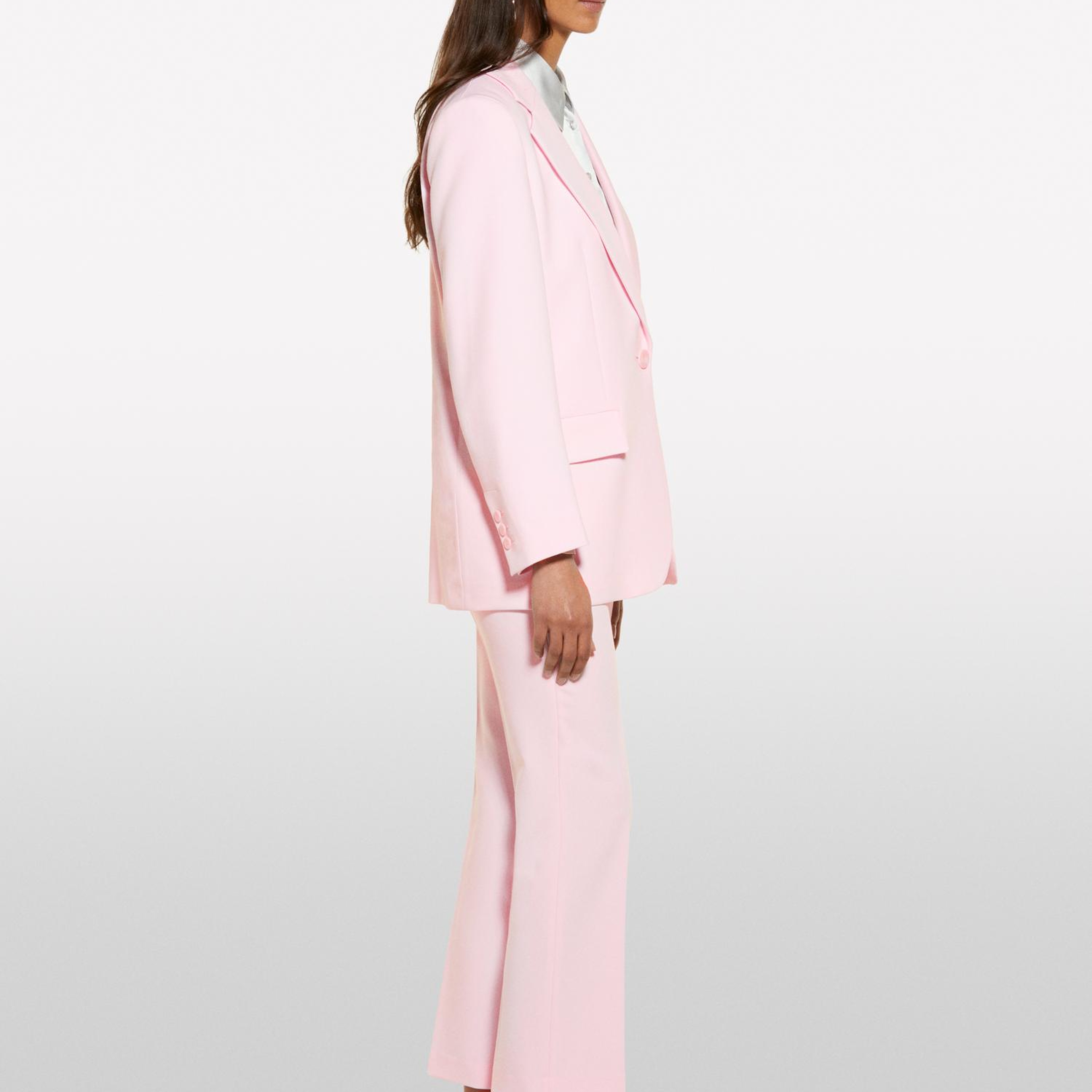 Kadın Açık Pembe Viskoz Karışımlı Arkası Yırtmaçlı Slim Fit Ceket