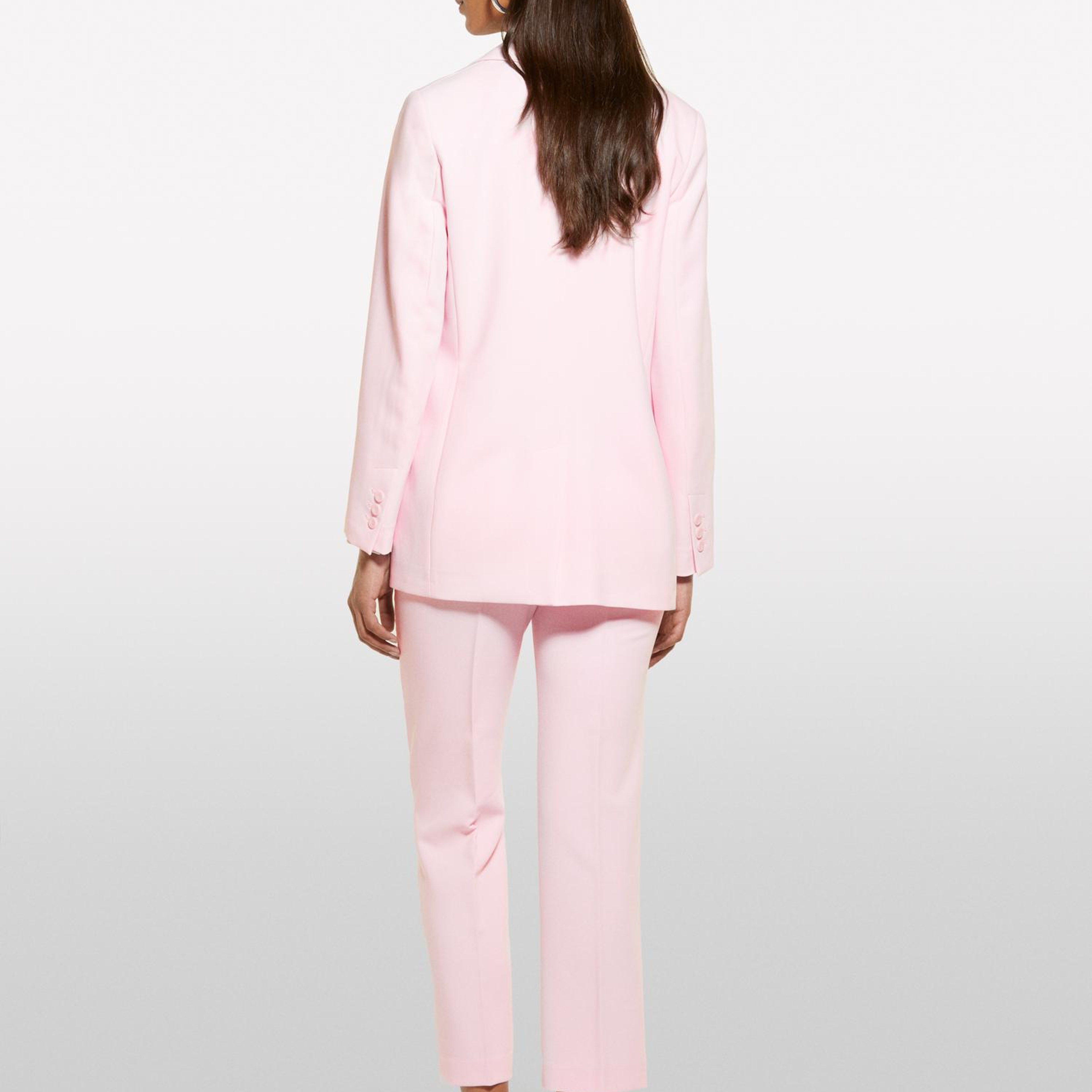 Kadın Açık Pembe Viskoz Karışımlı Arkası Yırtmaçlı Slim Fit Ceket